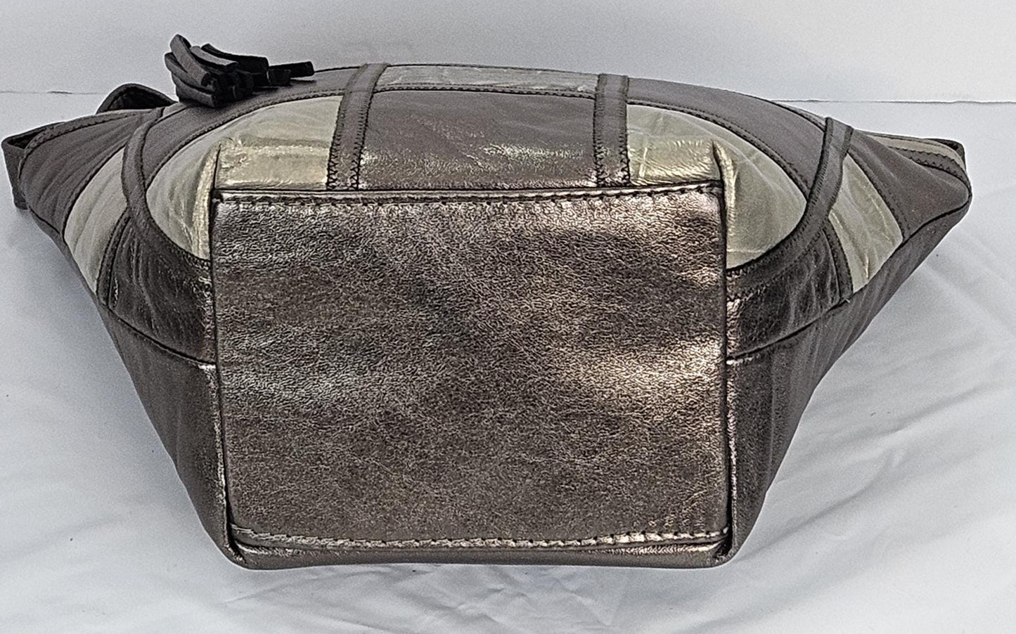 Pewter with pewter Print Zigzag square Genuine Leather Handbag for women Universal Use.#TR9047zig-P/P-sq.Made in USA!