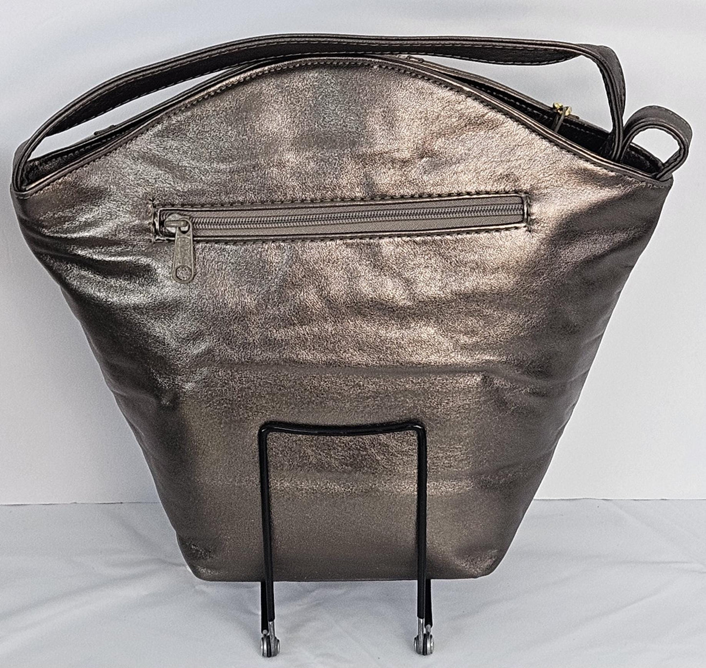 Pewter with pewter Print Zigzag square Genuine Leather Handbag for women Universal Use.#TR9047zig-P/P-sq.Made in USA!