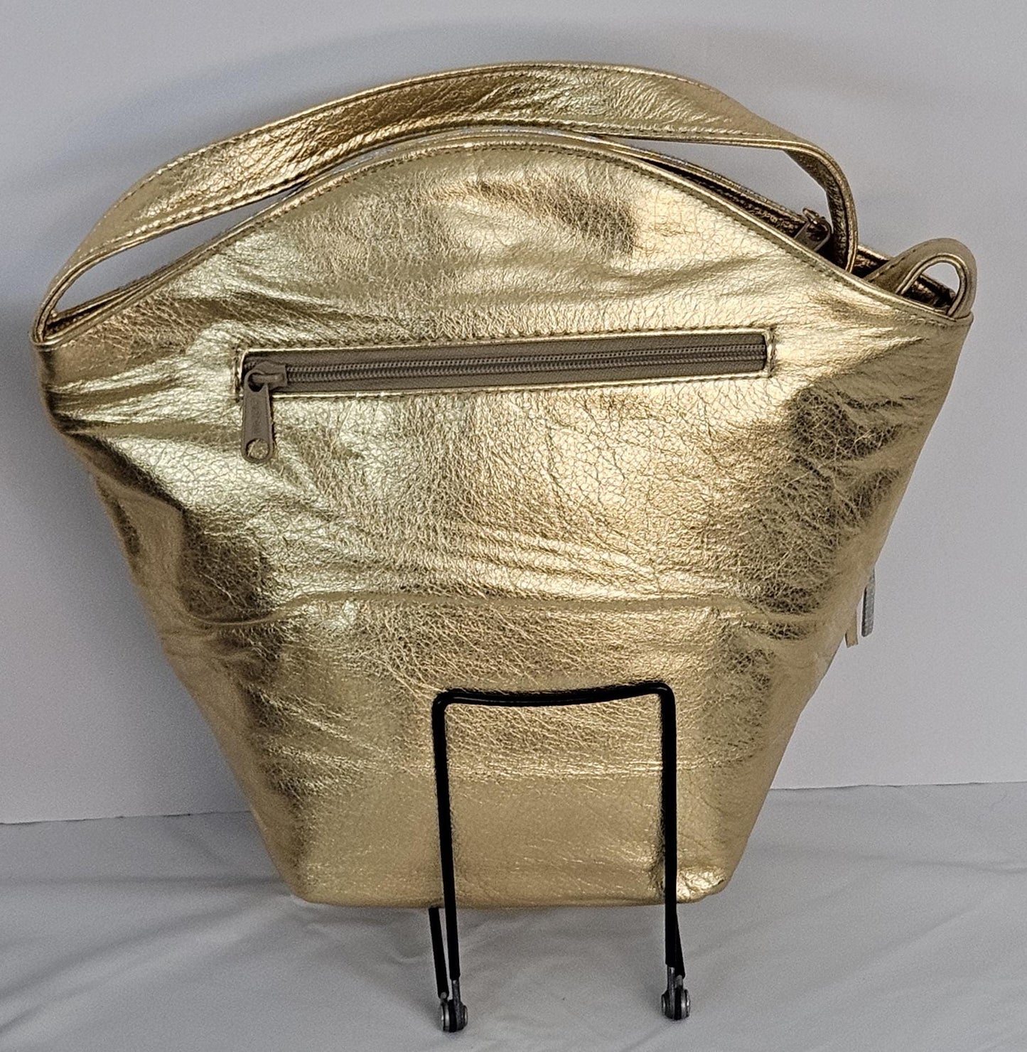 Gold with gold&silver print Genuine Leather Handbag for women Universal Use.#TR9047g-g/sp.Made in USA!