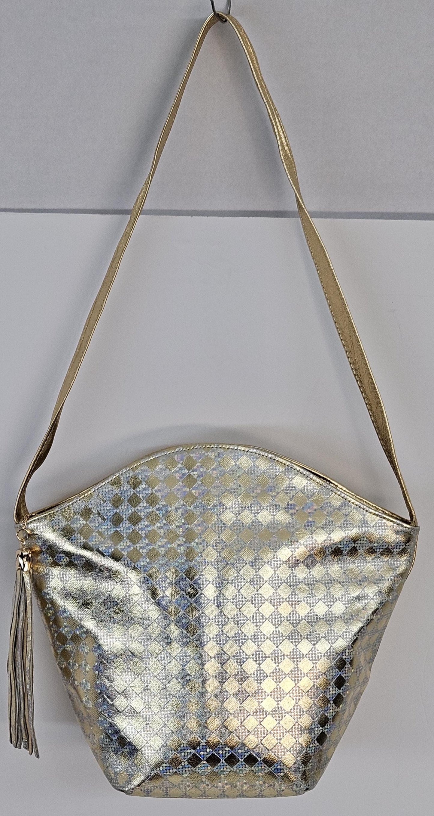 Gold with gold&silver print Genuine Leather Handbag for women Universal Use.#TR9047g-g/sp.Made in USA!