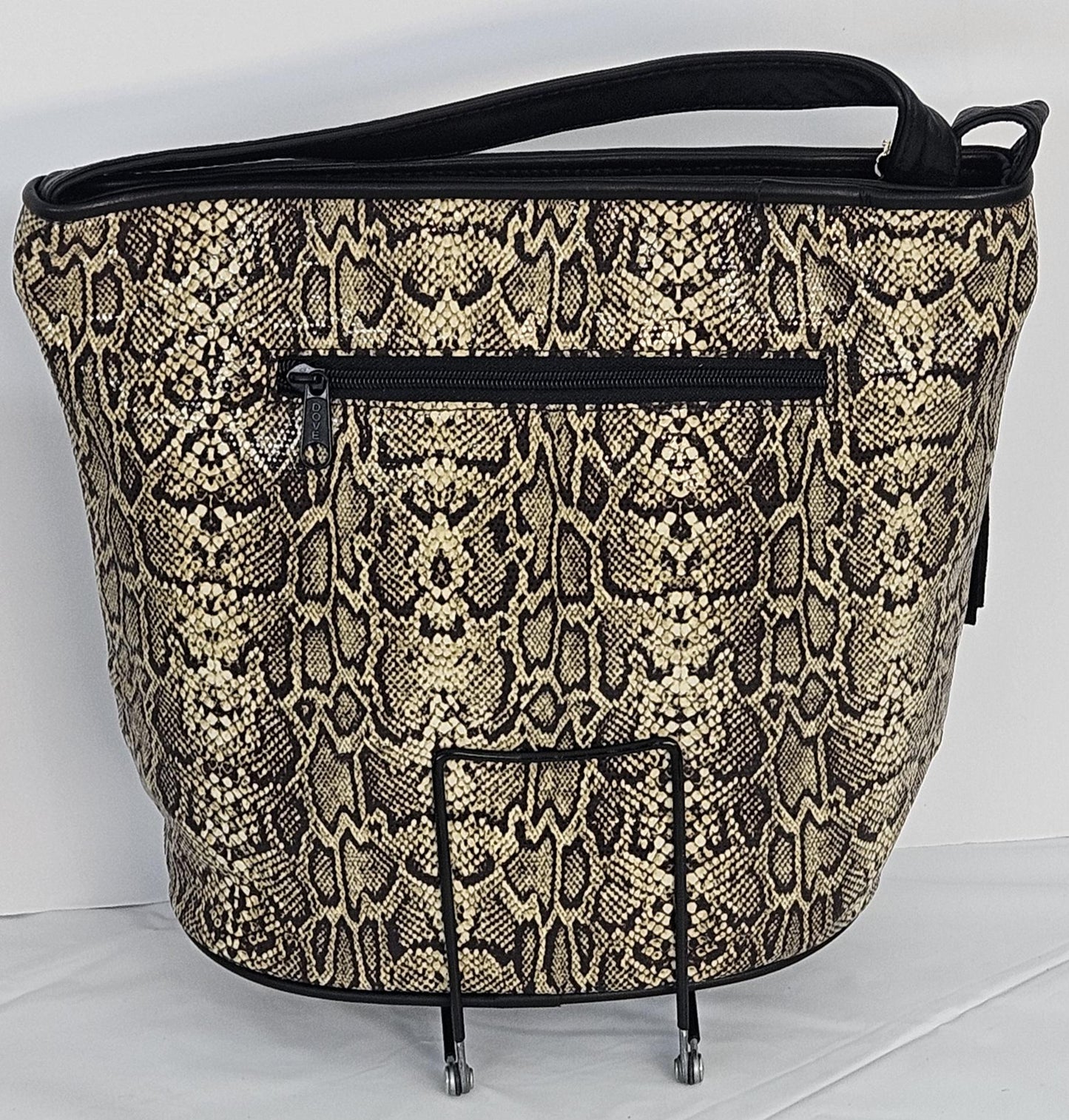 Brown Febric with black Genuine Leather Handbag.#TR2022brbk.Made in USA!