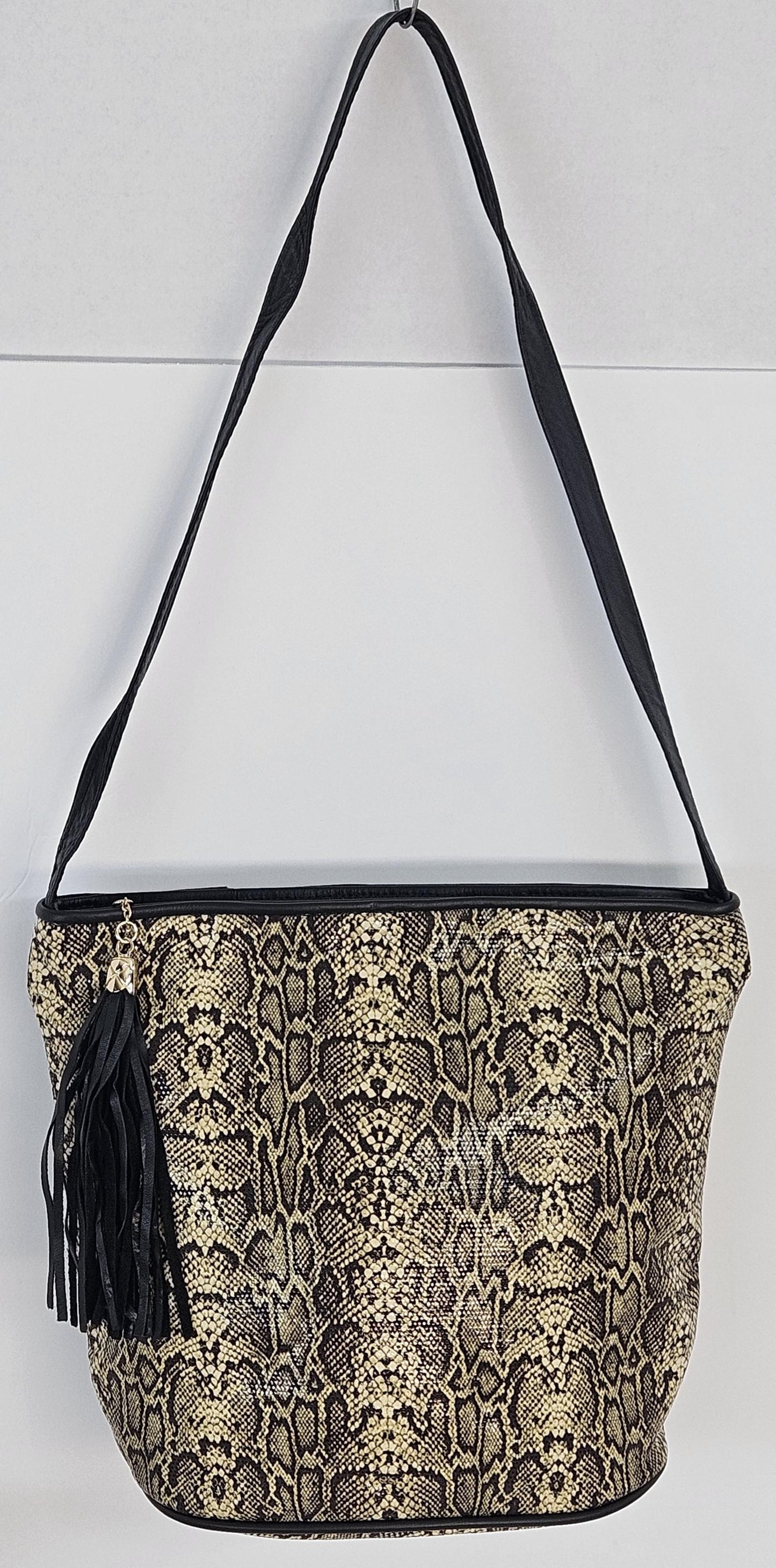 Brown Febric with black Genuine Leather Handbag.#TR2022brbk.Made in USA!