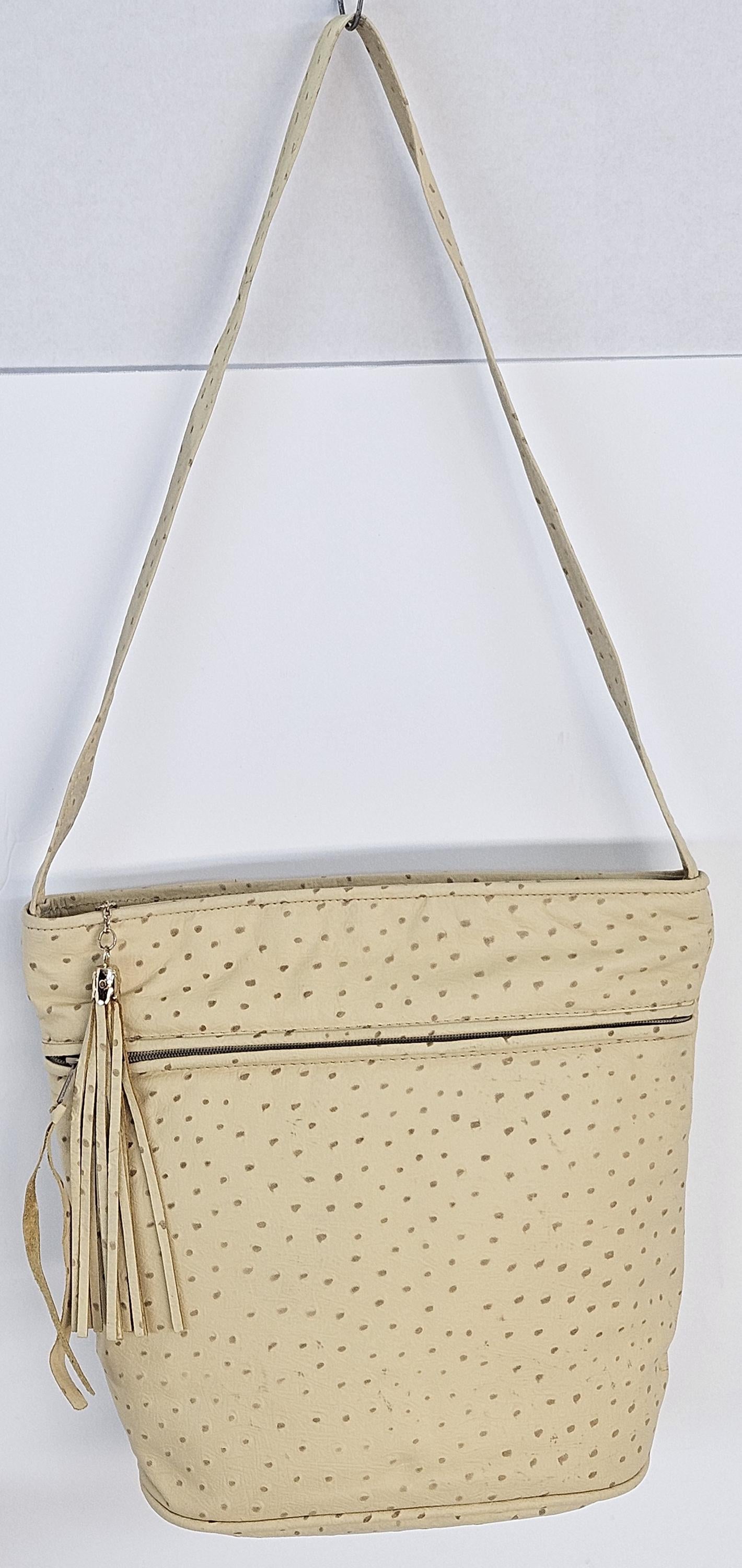 Beige Ostrich Genuine Leather Handbag #TR2022BeigeOstp.Made in USA!