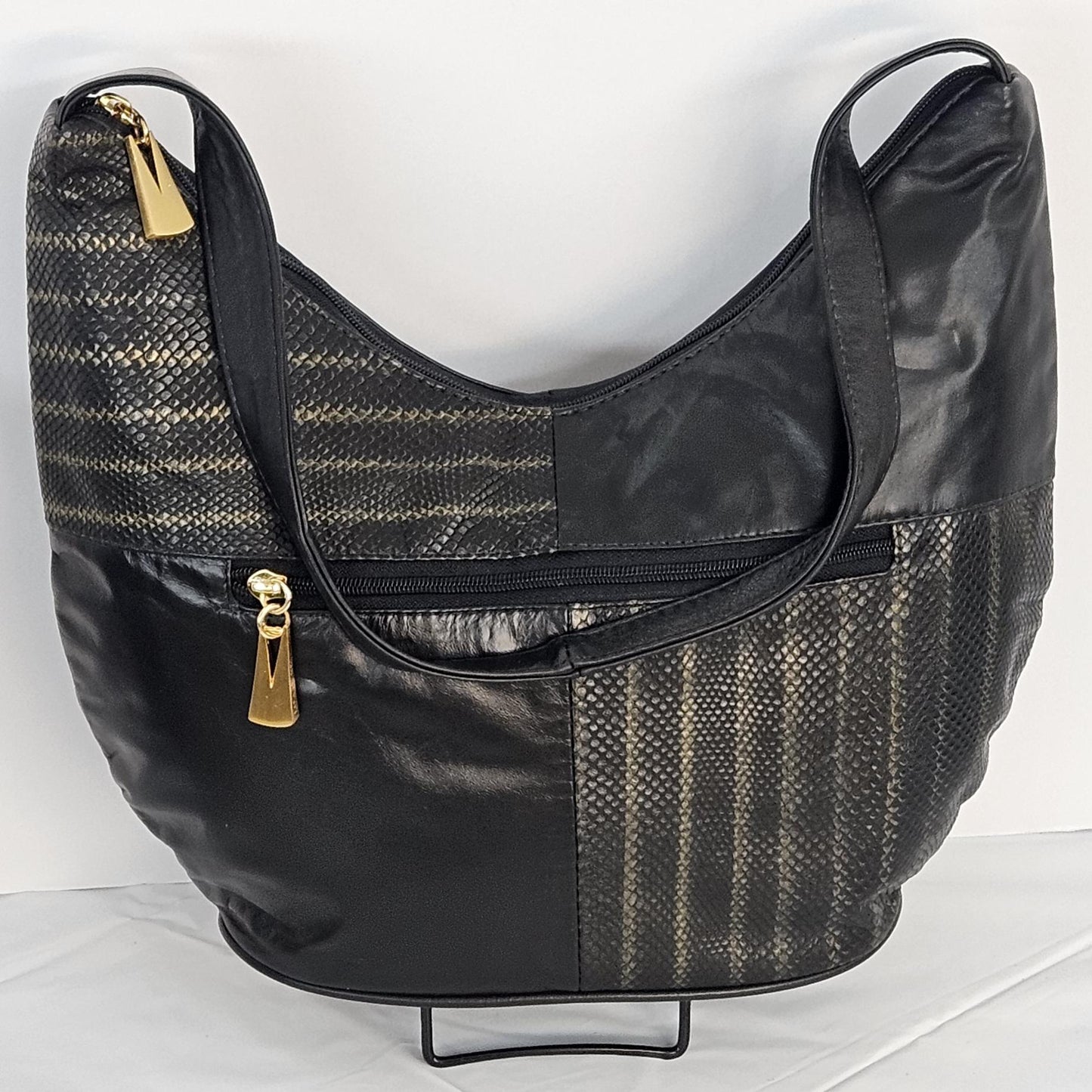 Black with Two-Tone print Leather handbag#Tr8004bk/Tt/p for women!Made In USA!