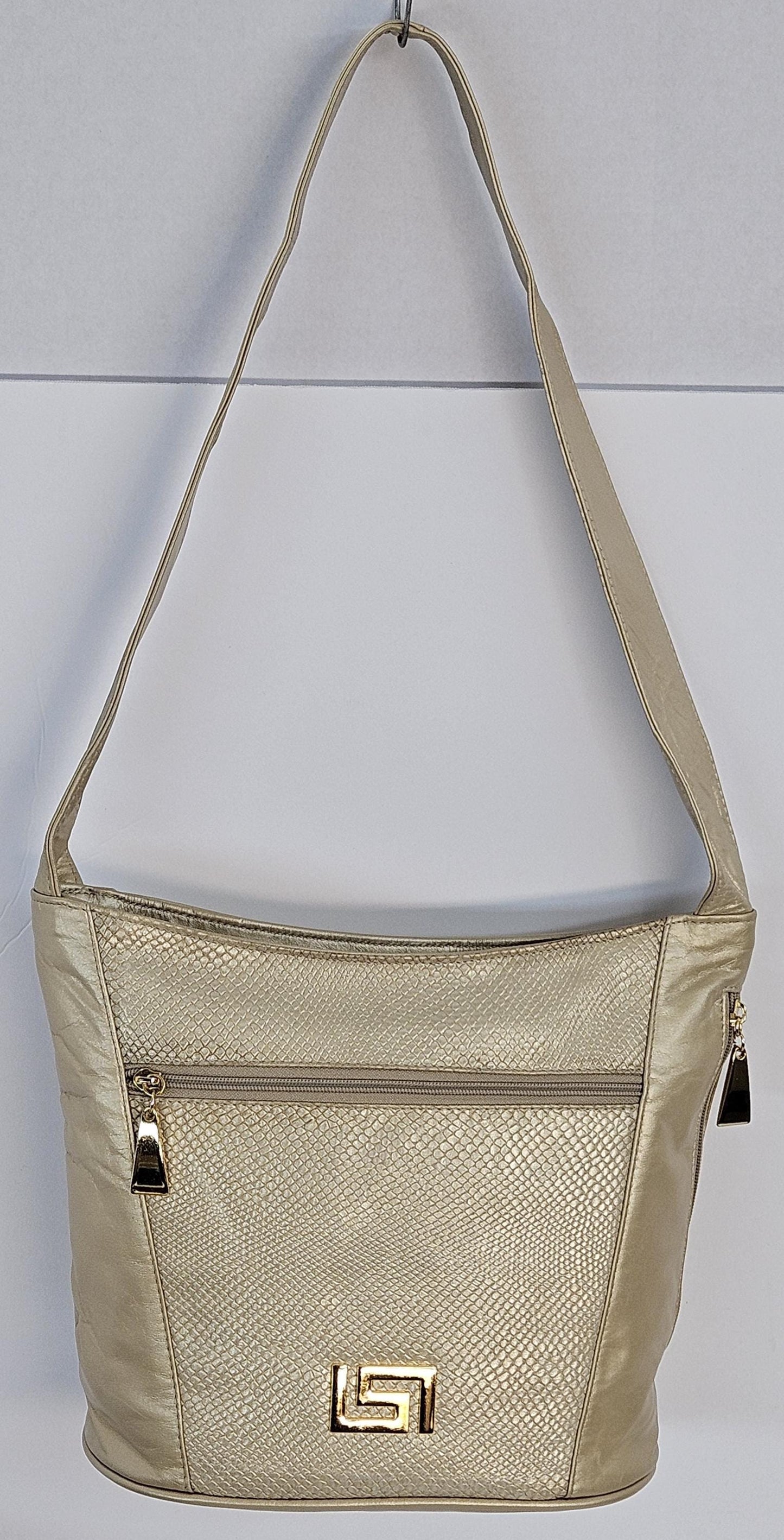 Champagne with Champagne print leather handbag! Z metal design.Made in USA!TR8006ch/chp