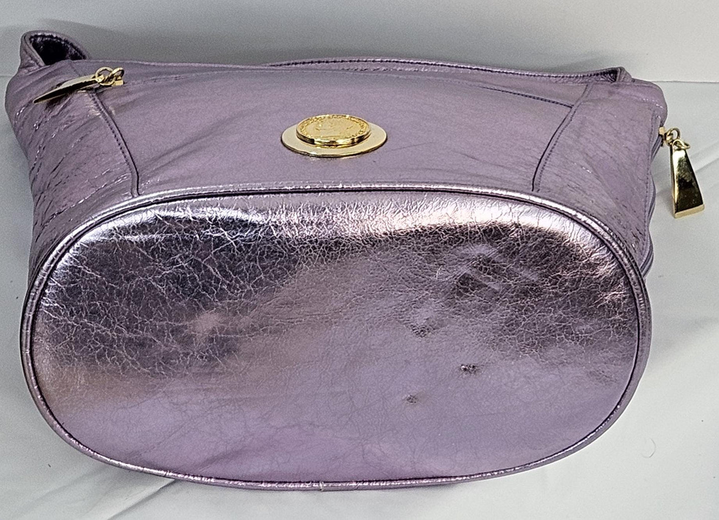 Purple genuine leather,gold matel coin design Shoulder handbag!Made in USA!TR8006purple-m/Coin