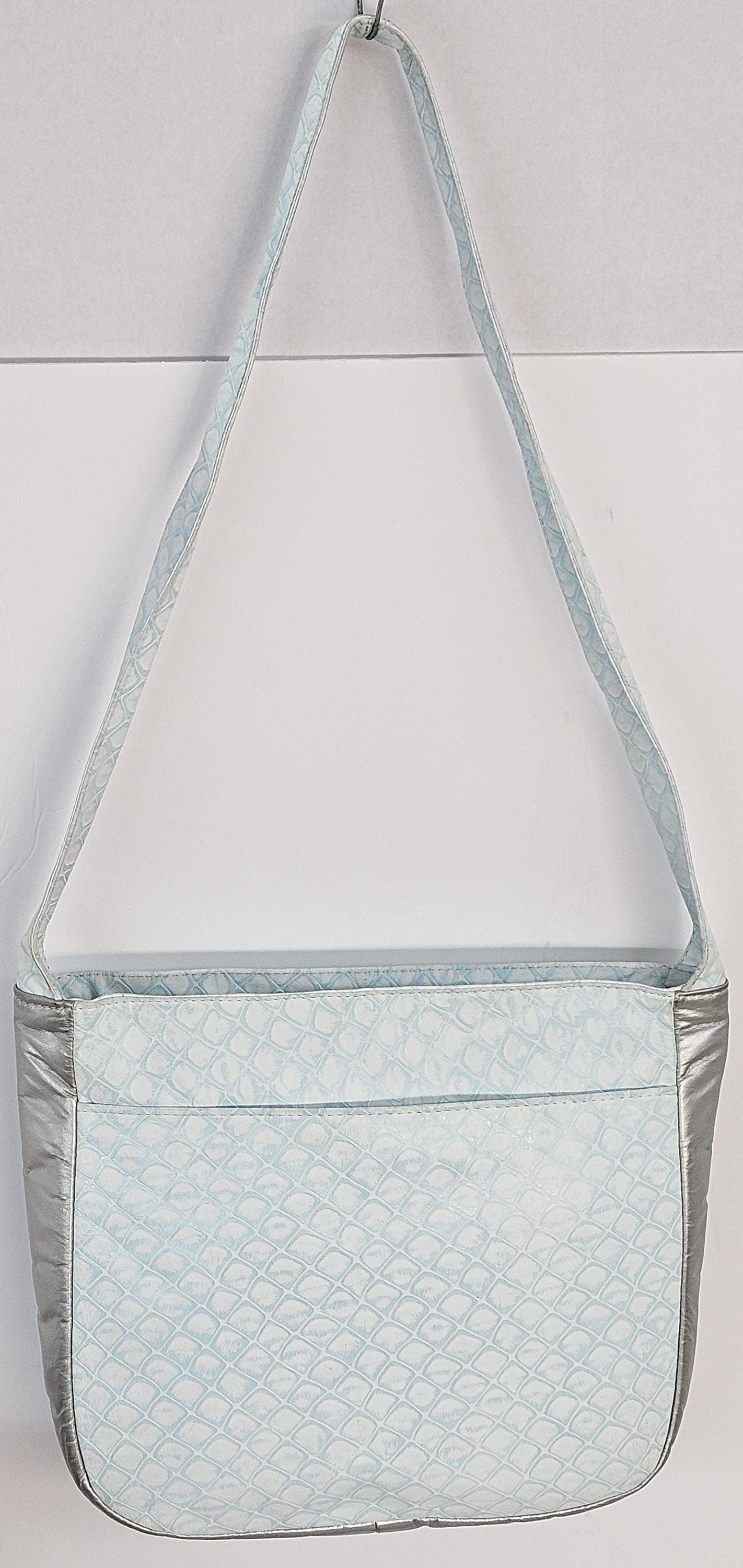 Sky blue with Grey Leather Handbag! Made in USA.#Tr8003Sbwg.