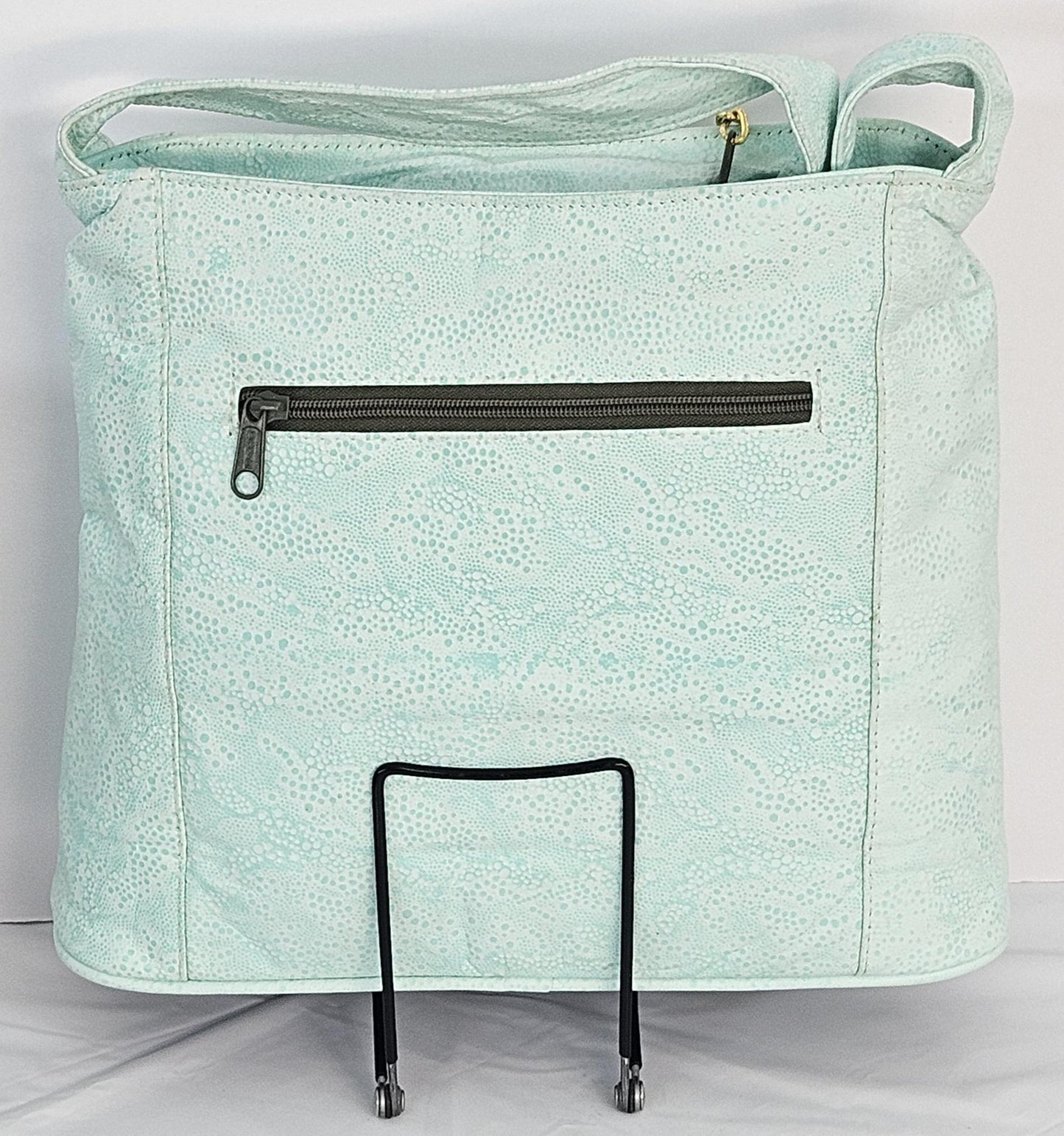 Aqua blue print Genuine Leather Handbag #TR3333Abp.Made in USA!