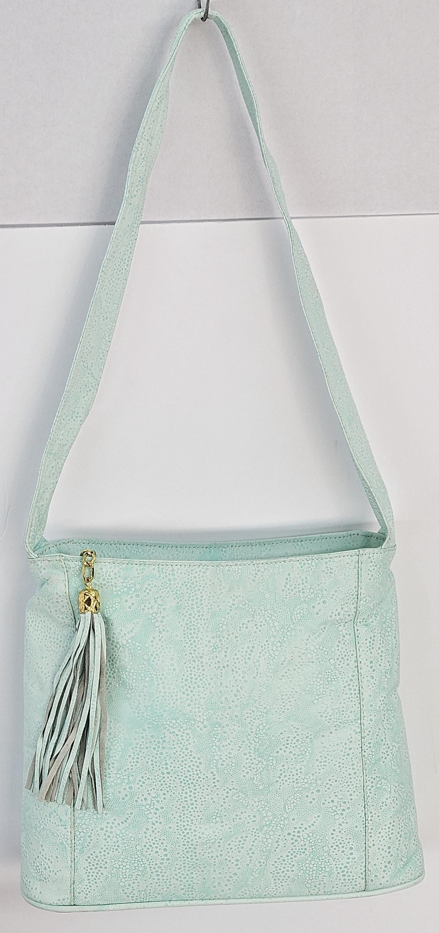 Aqua blue print Genuine Leather Handbag #TR3333Abp.Made in USA!