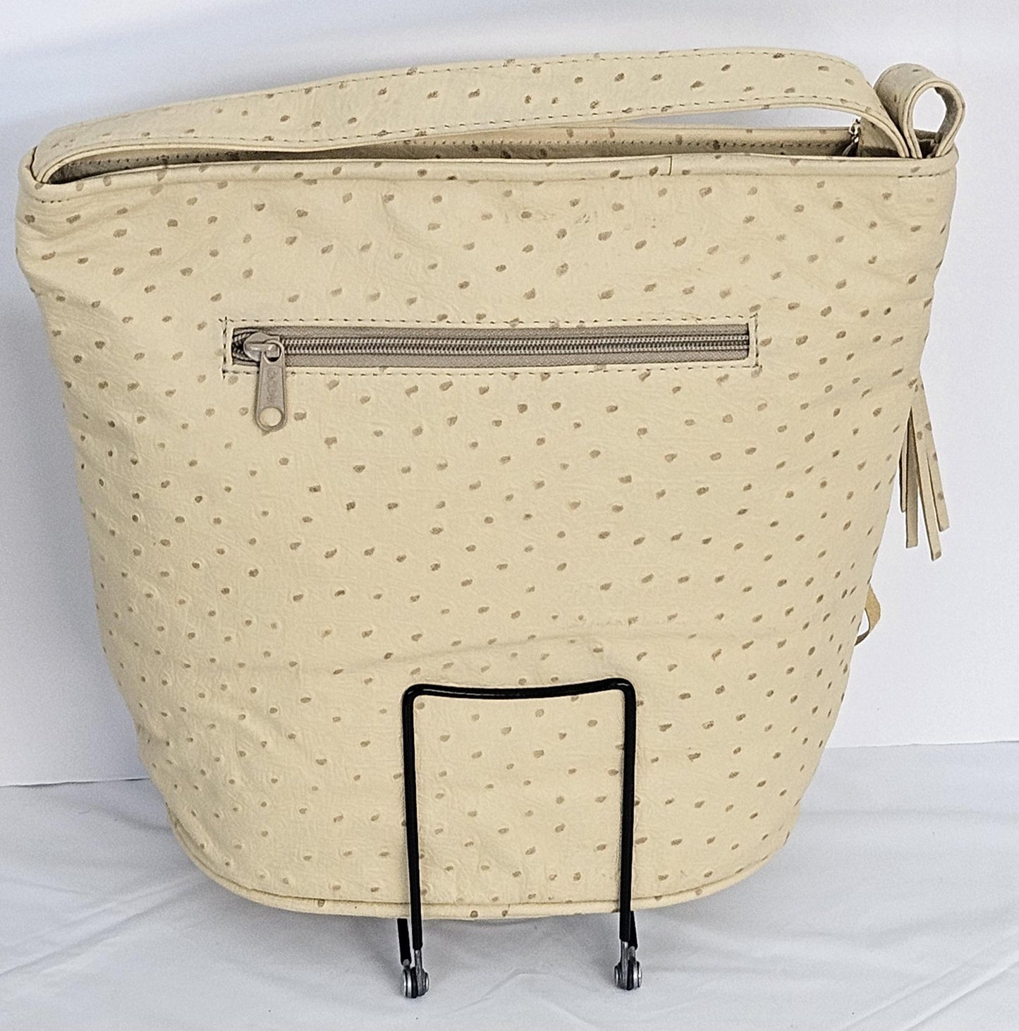 Beige Ostrich Genuine Leather Handbag #TR2022BeigeOstp.Made in USA!