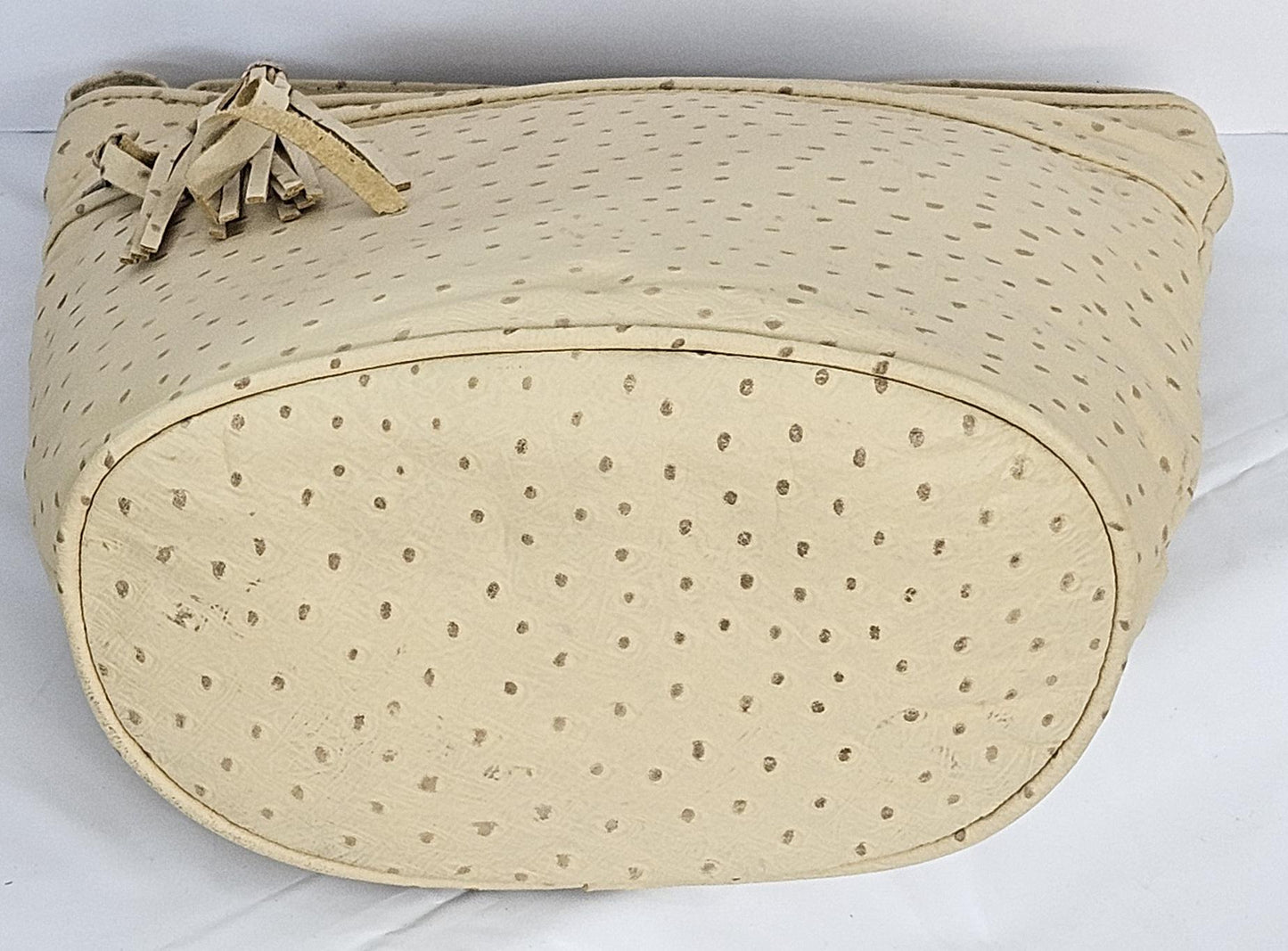 Beige Ostrich Genuine Leather Handbag #TR2022BeigeOstp.Made in USA!