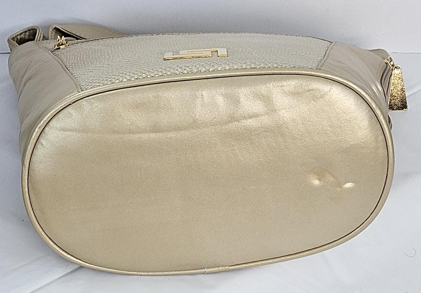Champagne with Champagne print leather handbag! Z metal design.Made in USA!TR8006ch/chp