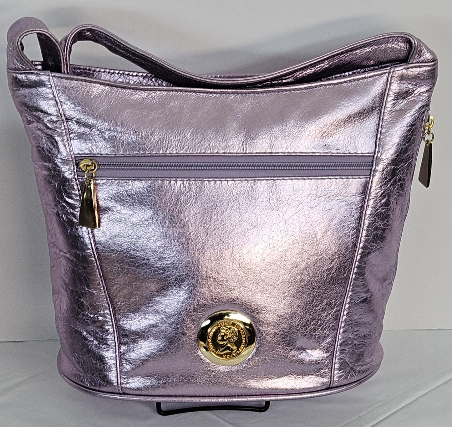 Purple genuine leather,gold matel coin design Shoulder handbag!Made in USA!TR8006purple-m/Coin