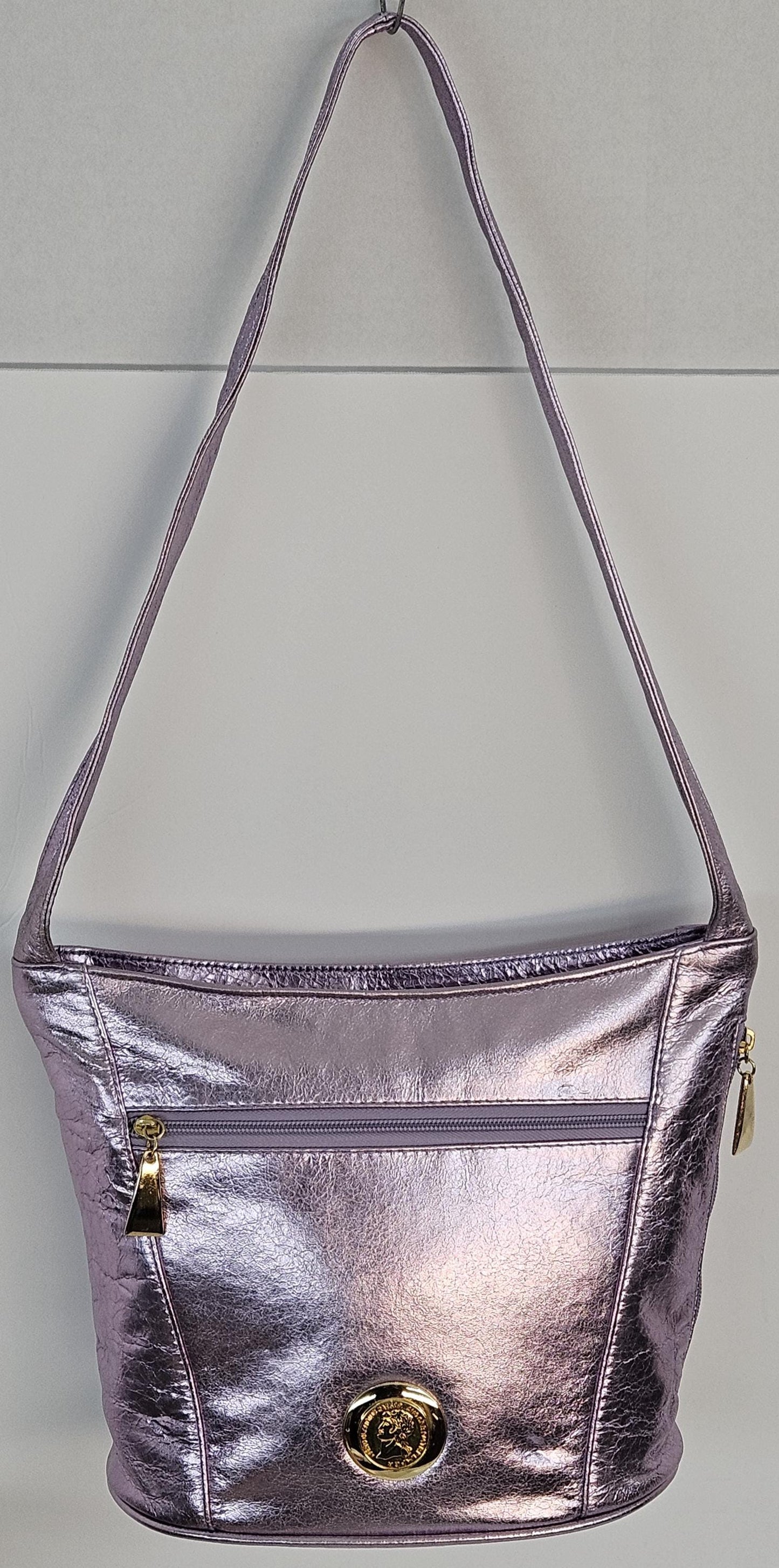 Purple genuine leather,gold matel coin design Shoulder handbag!Made in USA!TR8006purple-m/Coin