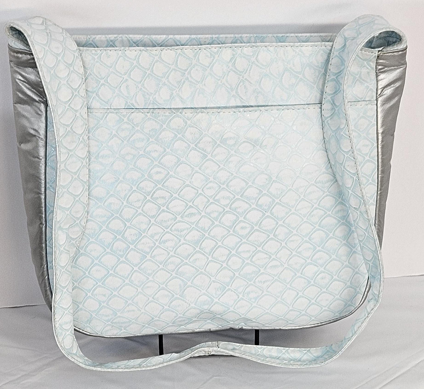 Sky blue with Grey Leather Handbag! Made in USA.#Tr8003Sbwg.