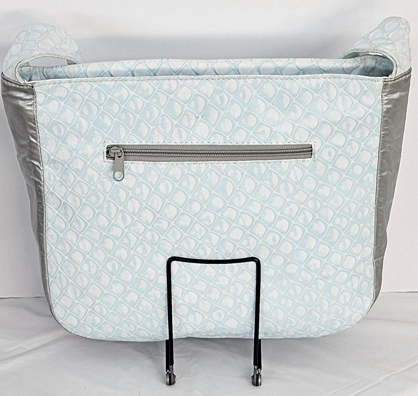 Sky blue with Grey Leather Handbag! Made in USA.#Tr8003Sbwg.