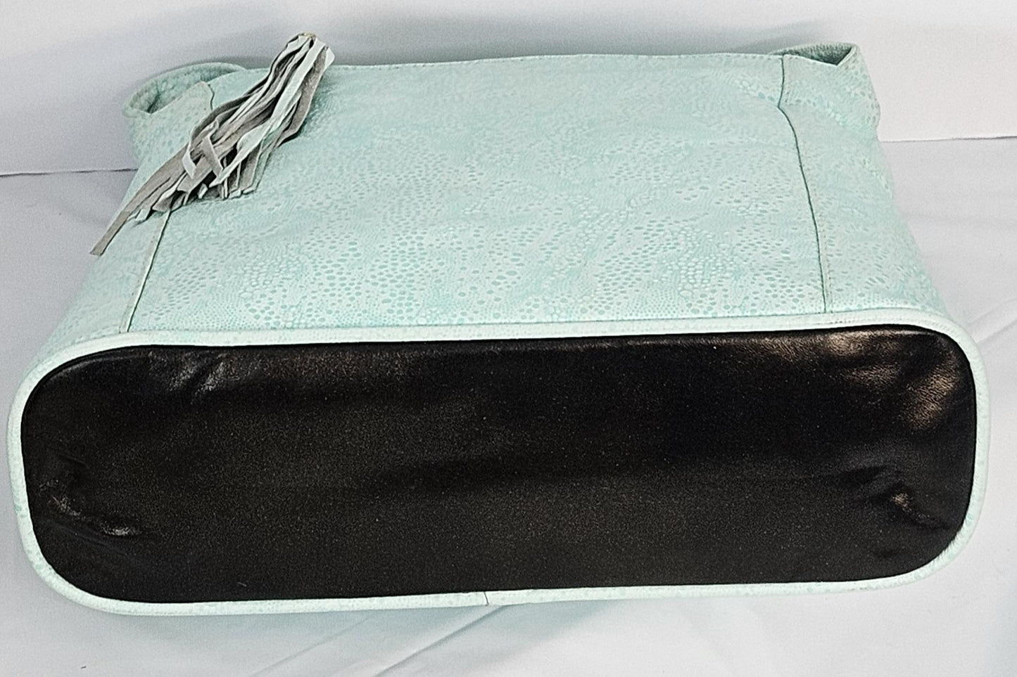 Aqua blue print Genuine Leather Handbag #TR3333Abp.Made in USA!