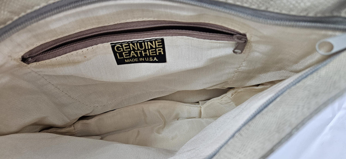Metallic Silver Leather Handbag: Gold Accents, Made in USA