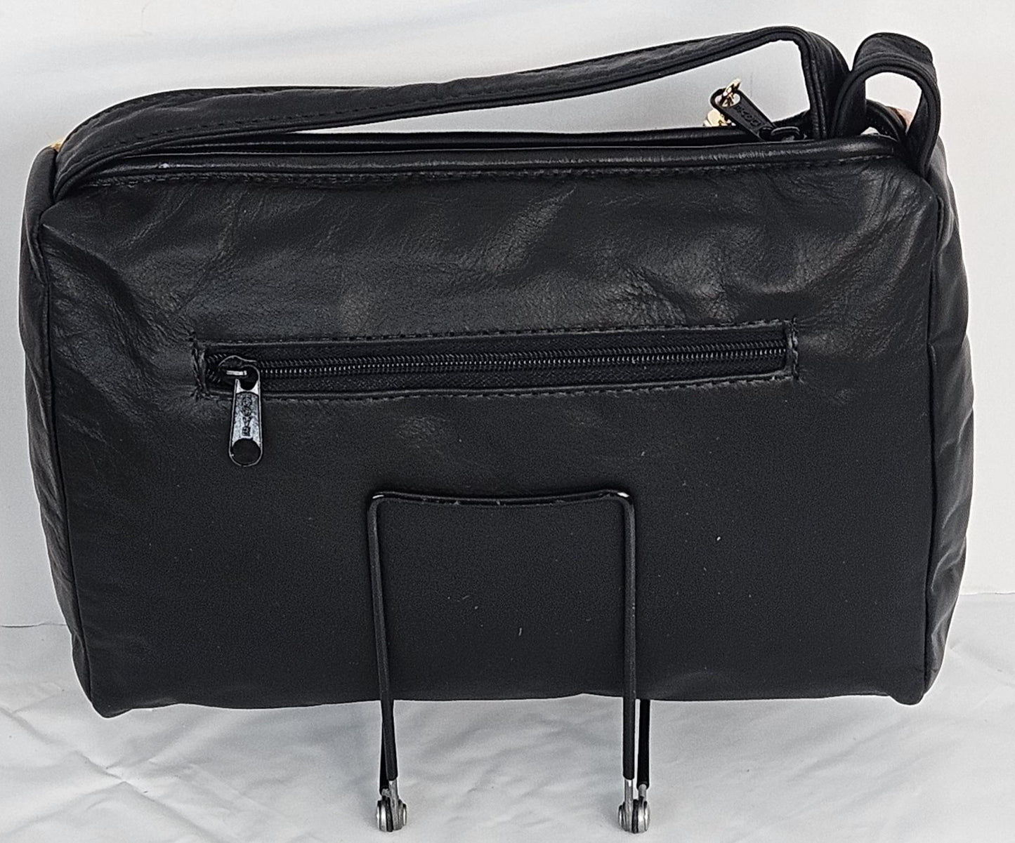 Black with Multi Print Zigzag square.Genuine Leather Handbag #TR3018BKMP.Made in USA.