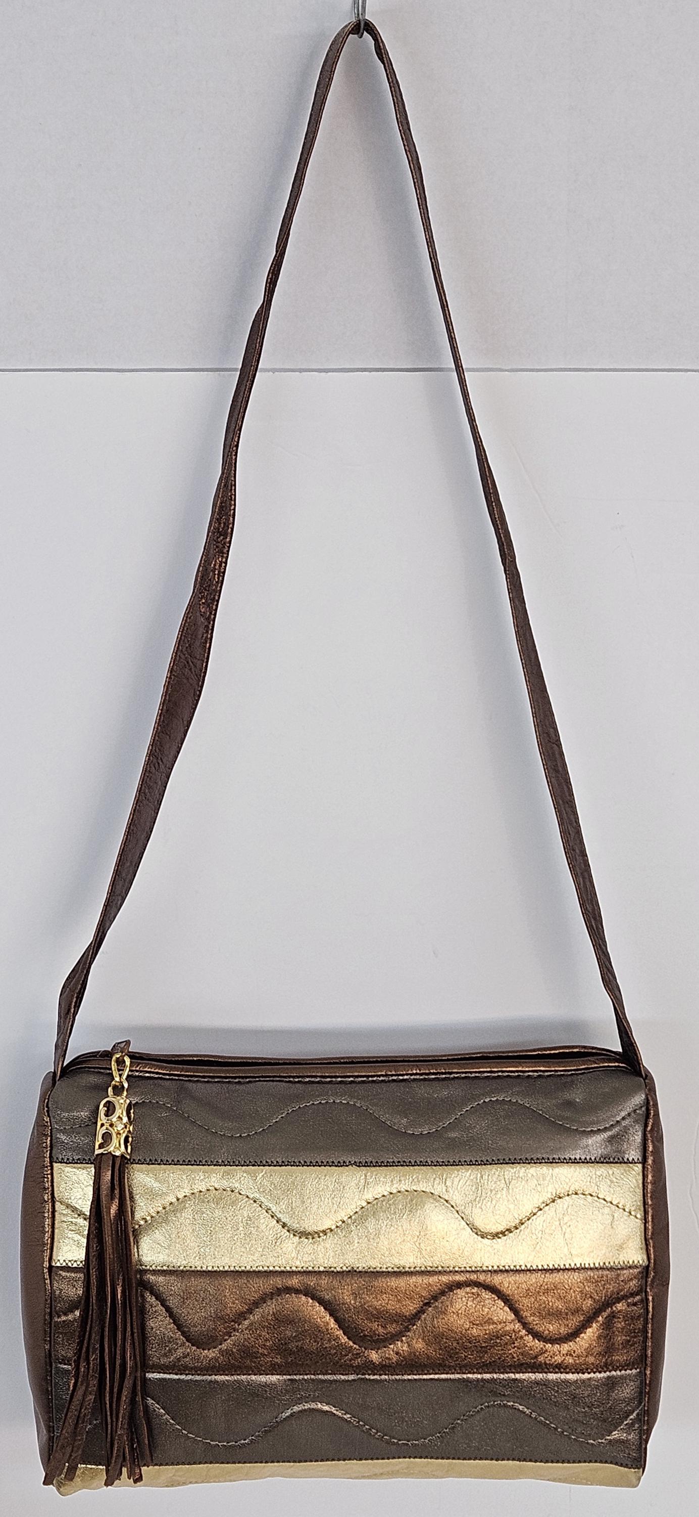 Bronze,pewter,gold metallic 3tone stich Design Genuine Leather Handbag #TR2018BPG-3t.Made in USA.