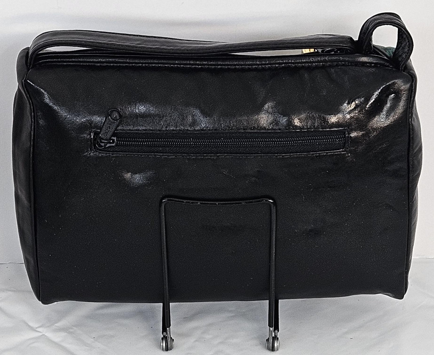Black with Multi Print, gold matel Z&buttons design on Genuine Leather Handbag #TR2018Bkp-gmzb.Made in USA.