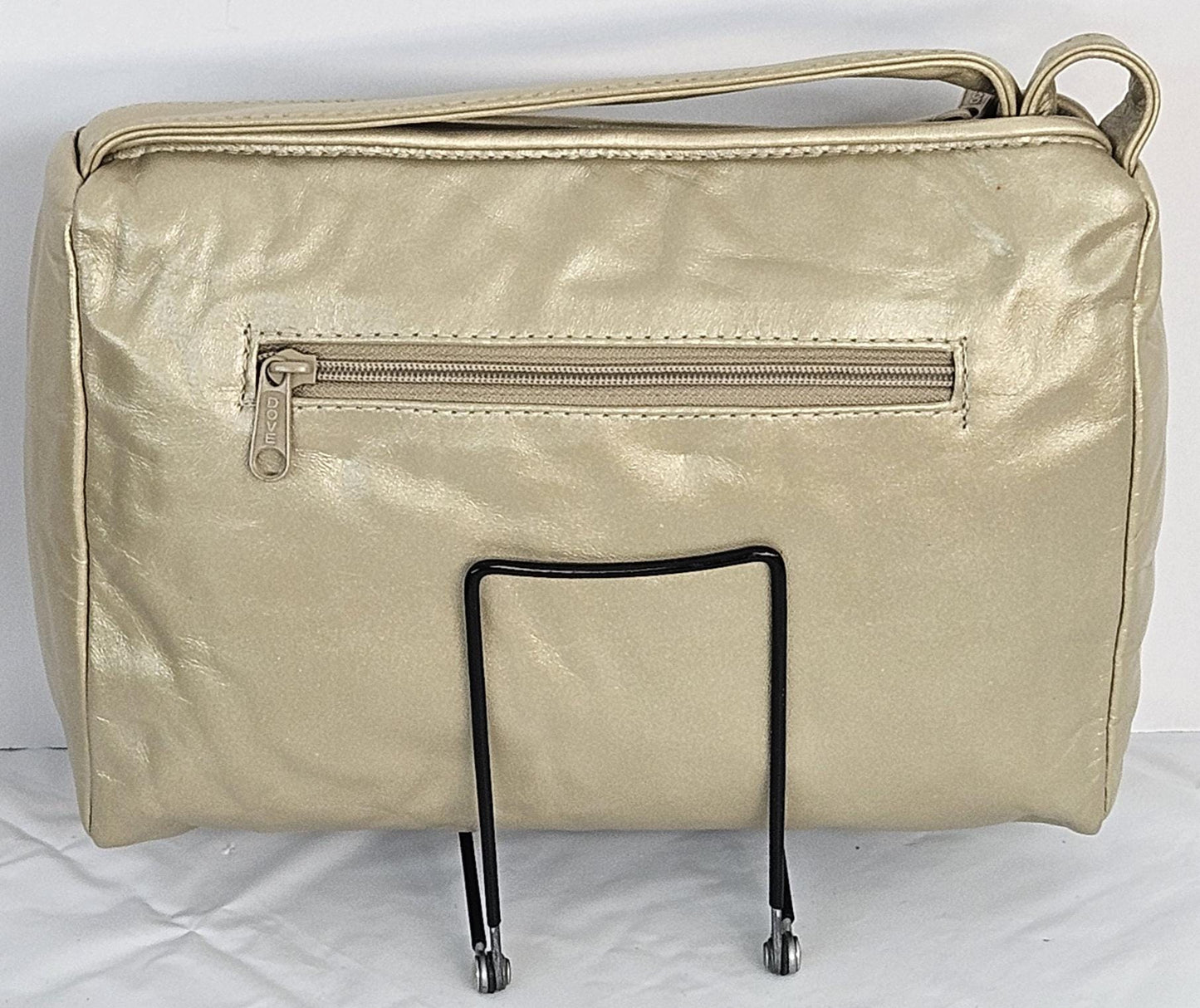Champagne with Champagne Print, gold matel Z&buttons design on Genuine Leather Handbag #TR2018CP-gmzb.Made in USA.
