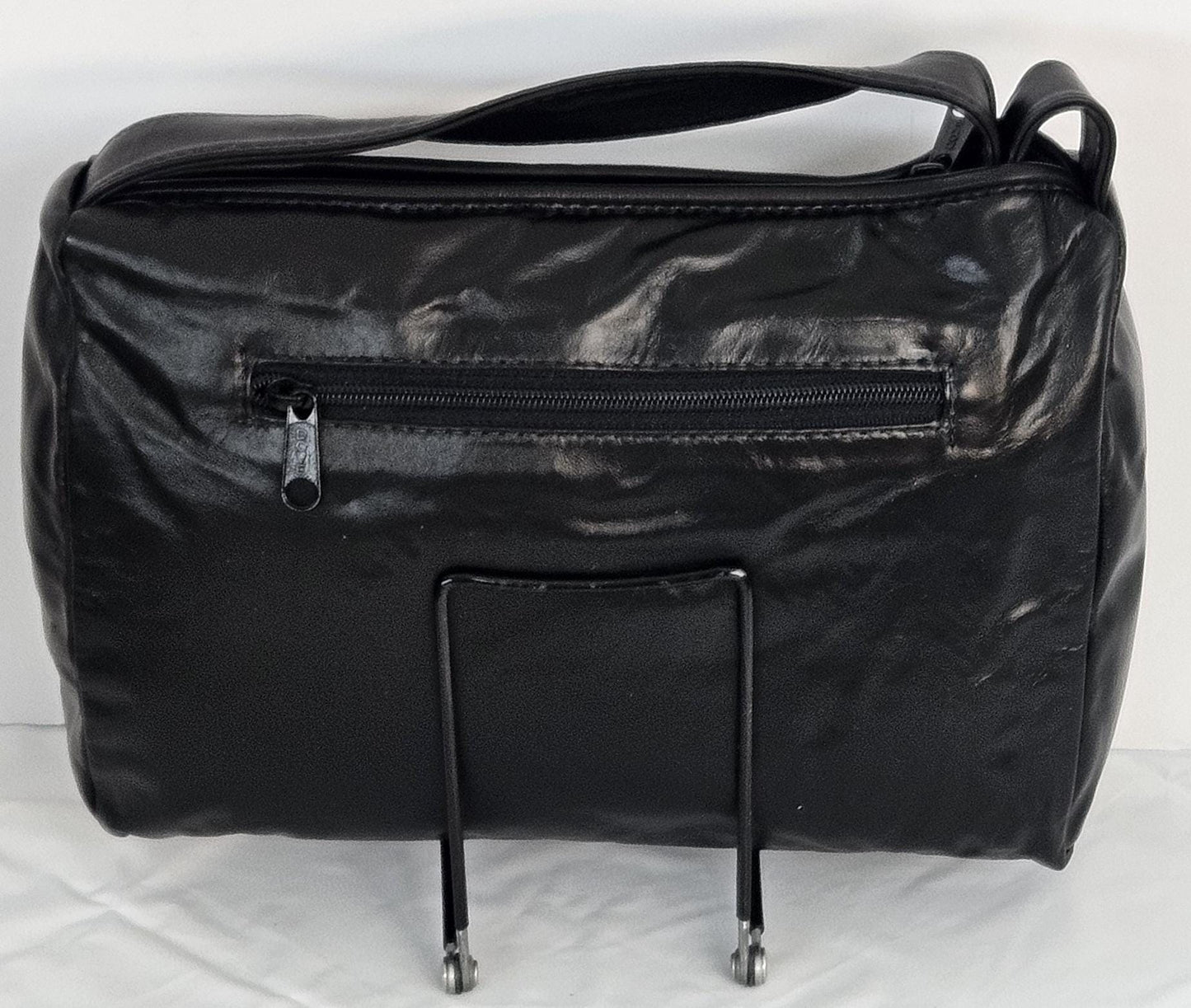 Black Genuine Leather Handbag gold matel Z&buttons design#TR2018Bk-gmzb.Made in USA.