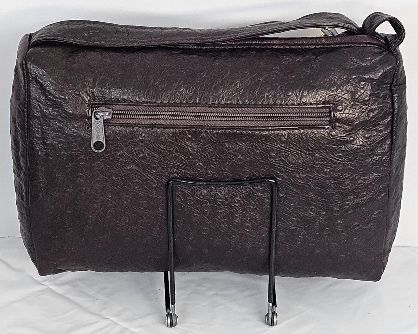 Brown Ostrich Genuine Leather Handbag #TR2018BrO.Made in USA.