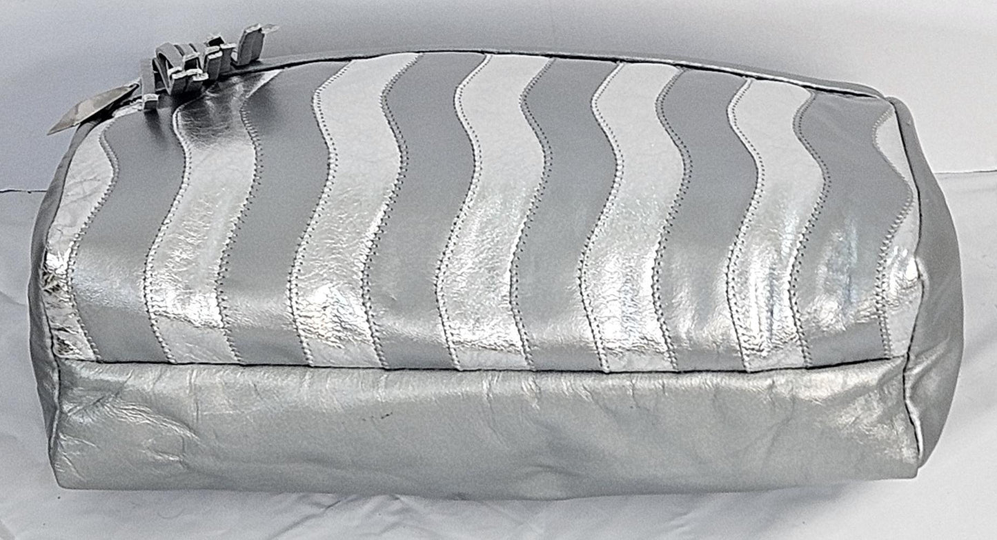 Grey with Silver Shining Zigzag strip Handbag.TR2018GSZS Purses for women, Genuine Leather Made in USA.