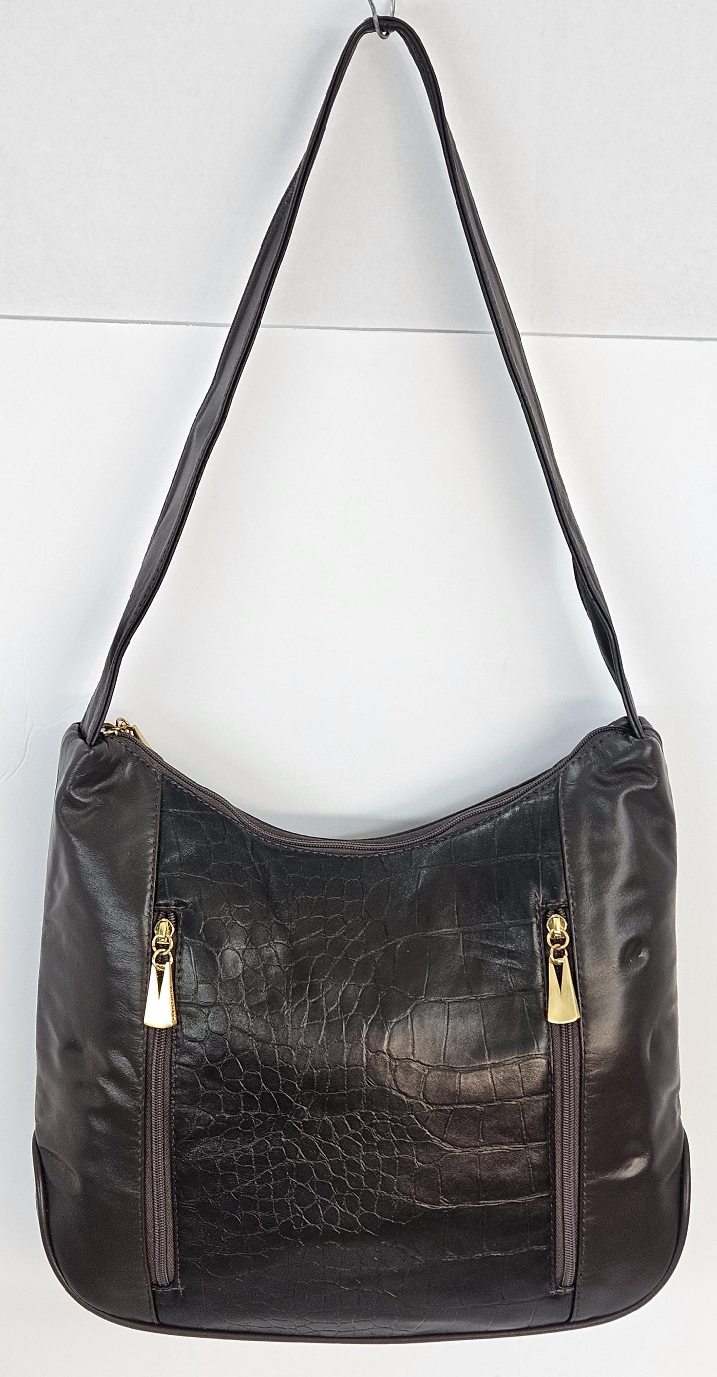 Brown with brown print Genuine Leather Handbag! ItemTr8007BrBPrint. Made in USA!