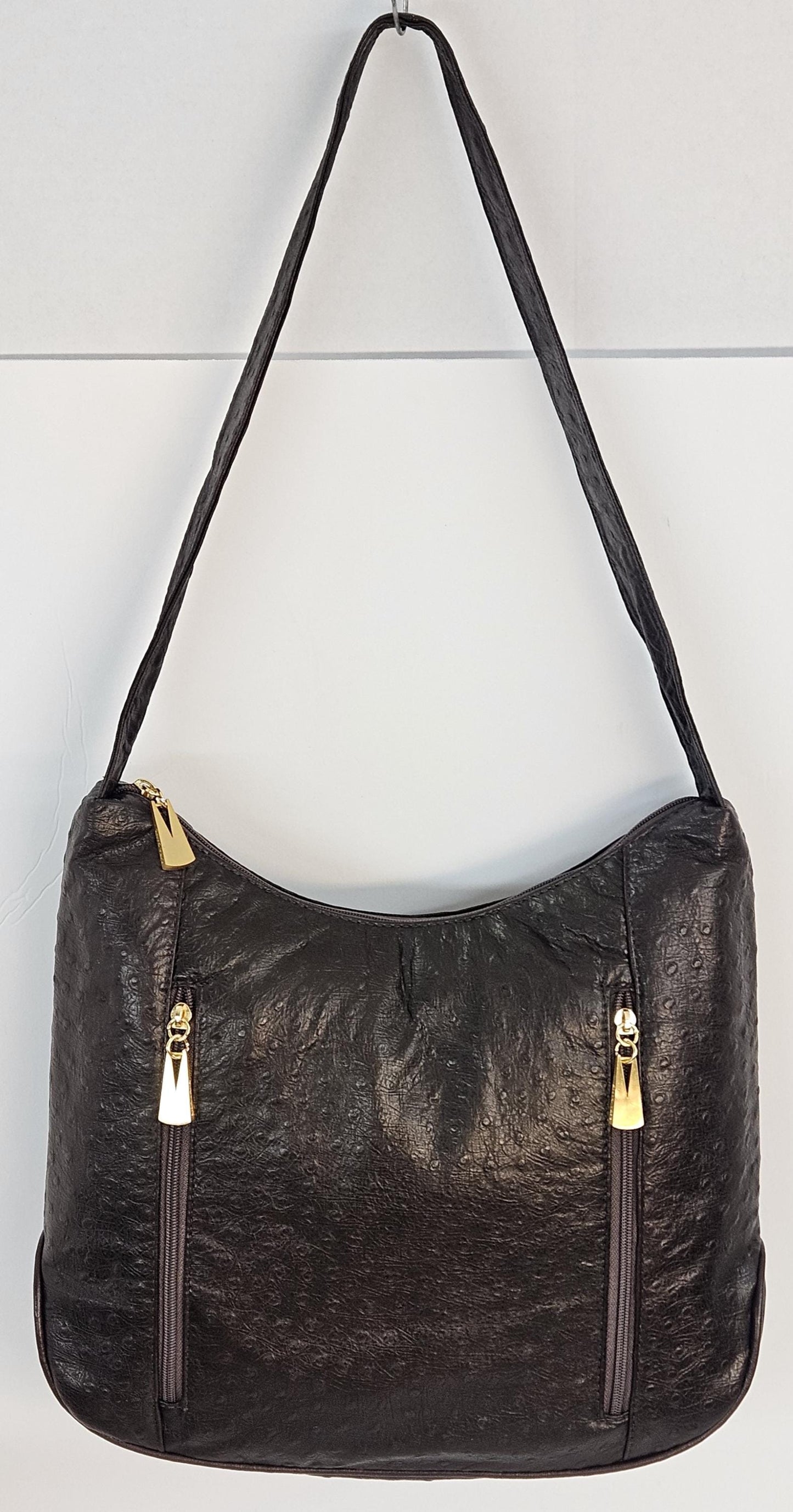 Brown Ostrich print Genuine Leather Handbag! Item#Tr8007OstrichPrint. Made in USA!