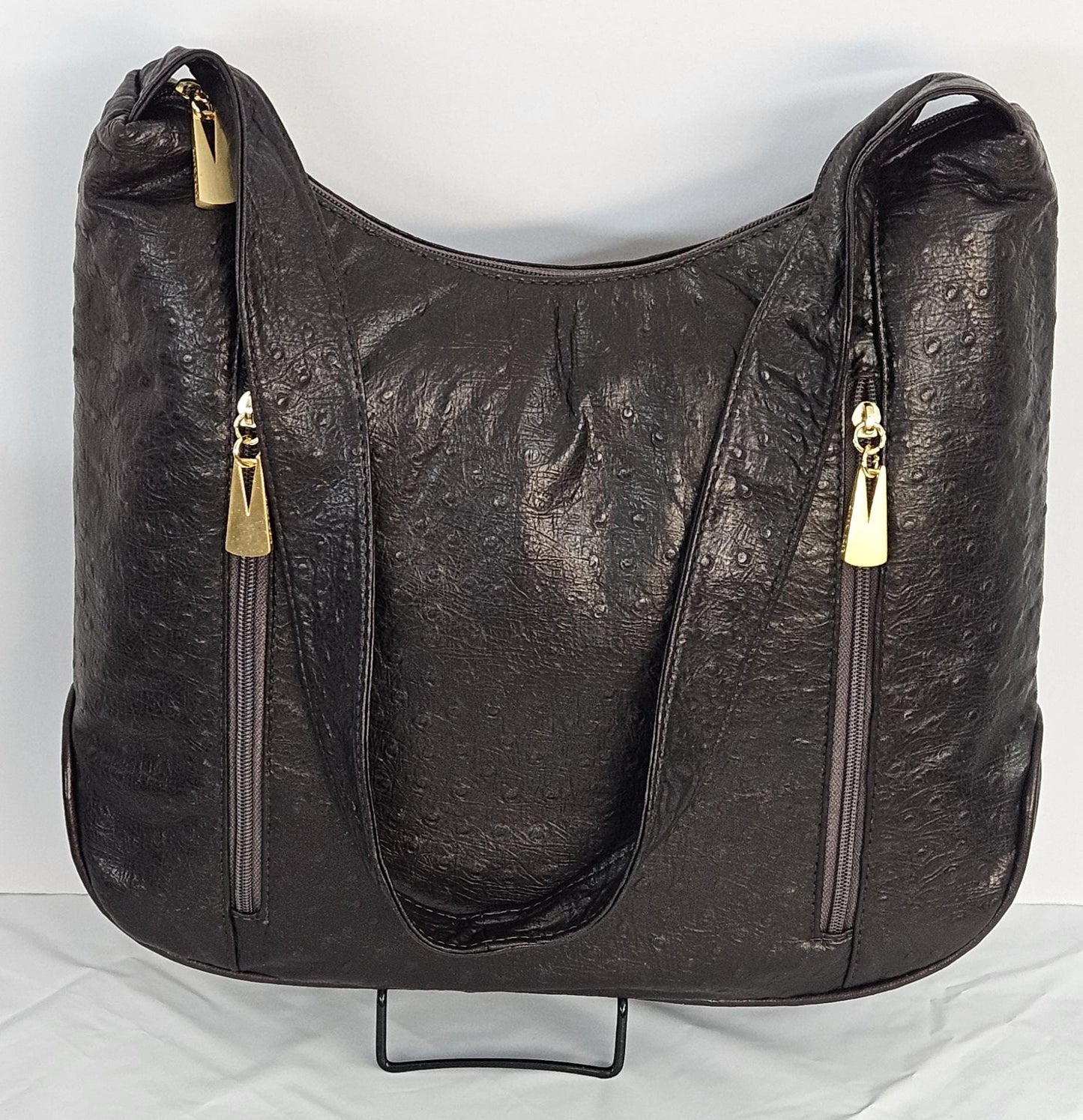 Brown Ostrich print Genuine Leather Handbag! Item#Tr8007OstrichPrint. Made in USA!