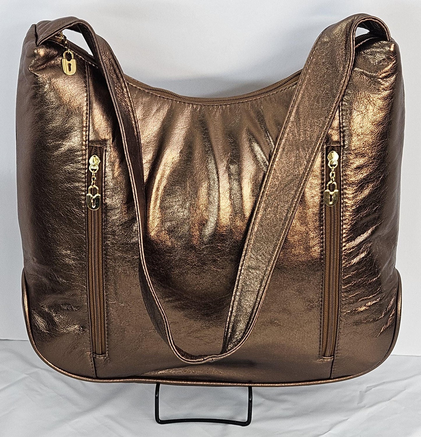 Bronze metallic Genuine Leather Handbag! Item#Tr8007BM.Made in USA!