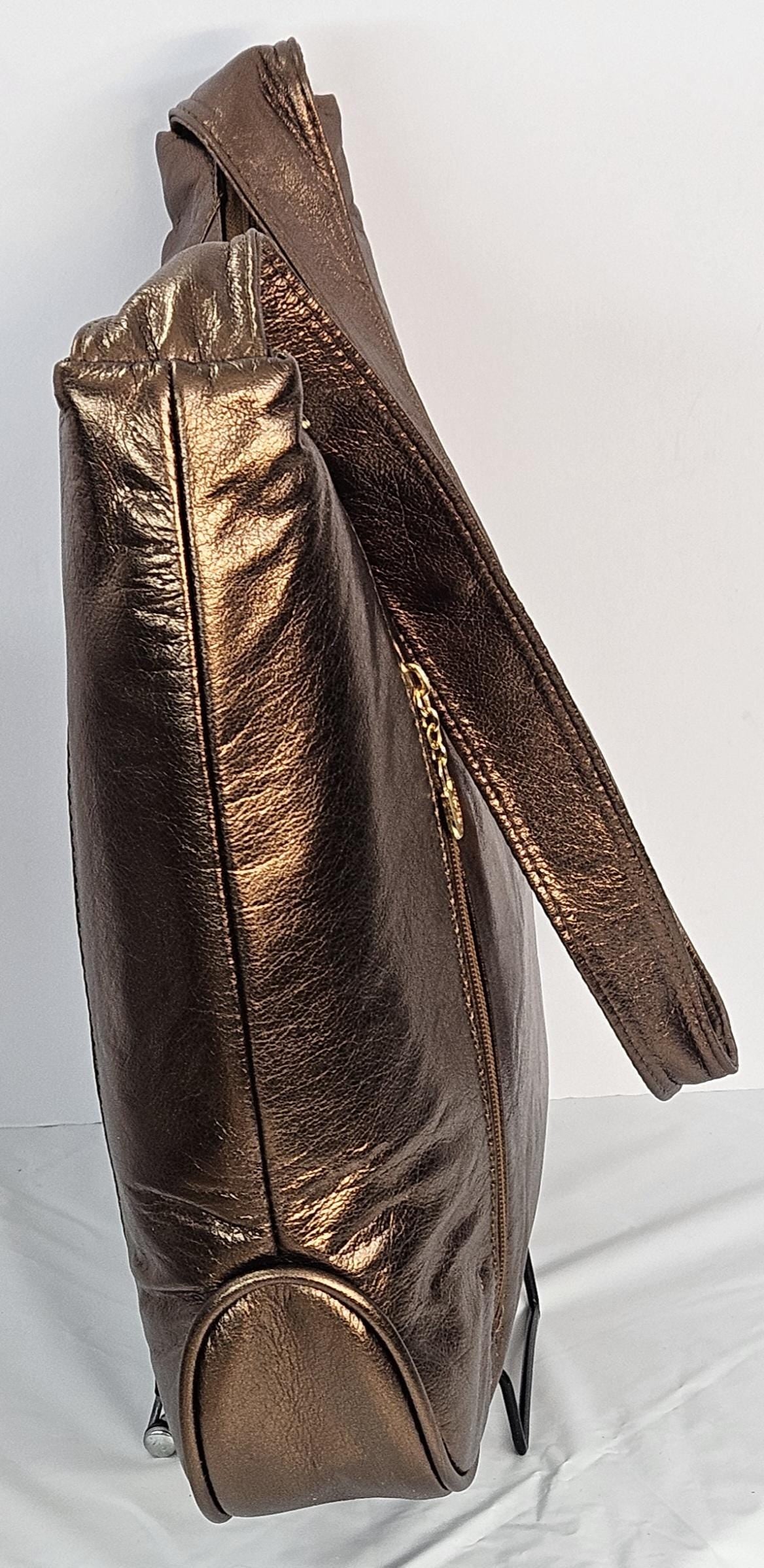 Bronze metallic Genuine Leather Handbag! Item#Tr8007BM.Made in USA!