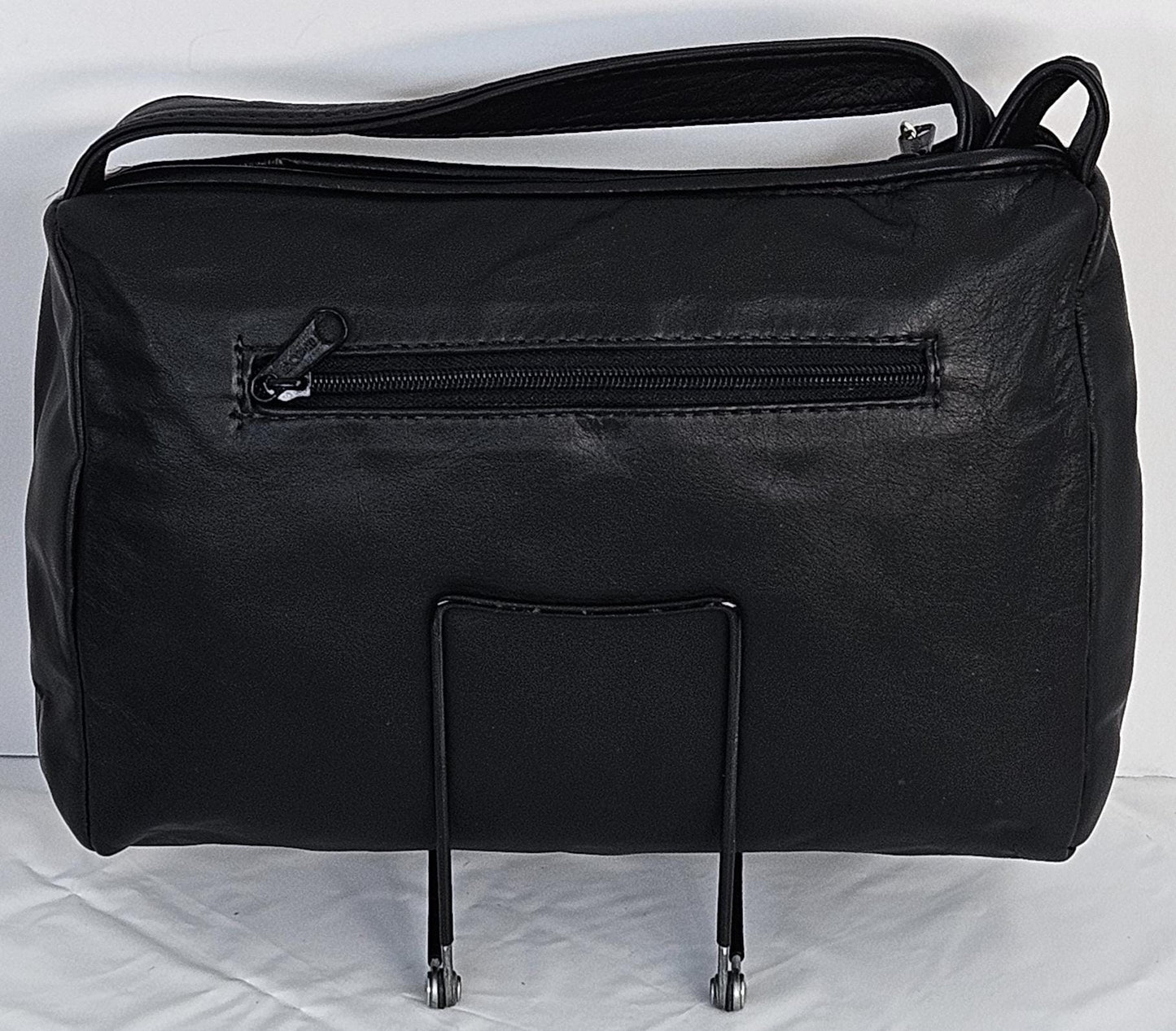 Black with Leopard print Genuine Leather Handbag #TR2018BkLP.Made in USA.