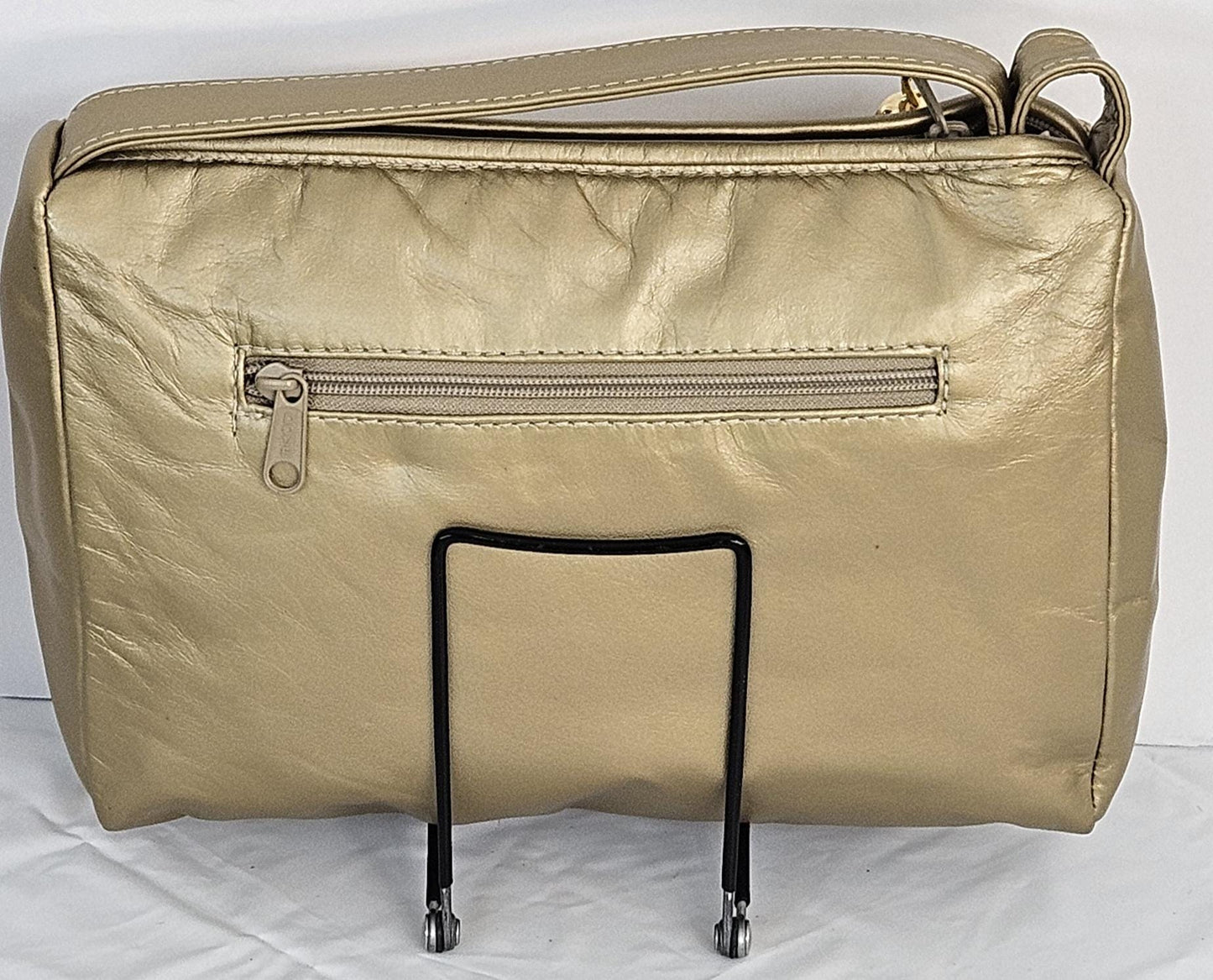 Gold mate with gold mate Print, gold matel Z&buttons design on Genuine Leather Handbag #TR2018GmGm-gmzb.Made in USA.