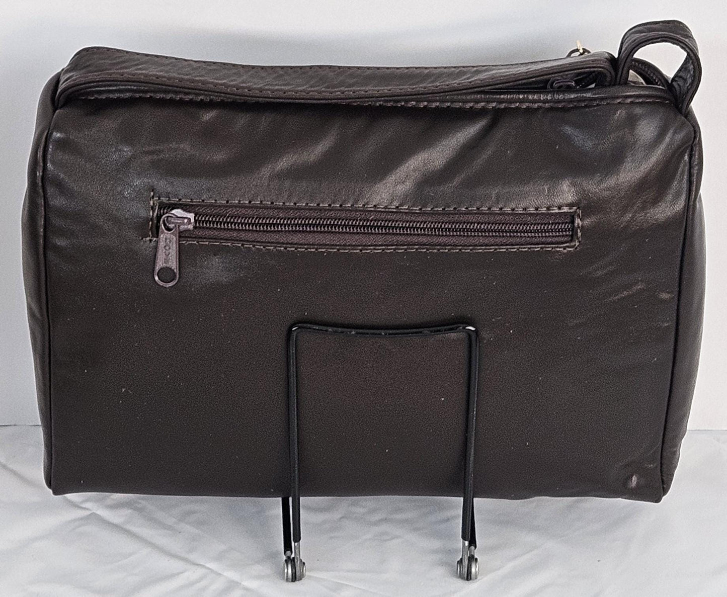 Brown Genuine Leather Handbag gold matel Z&buttons design#TR2018Br-gmzb.Made in USA.
