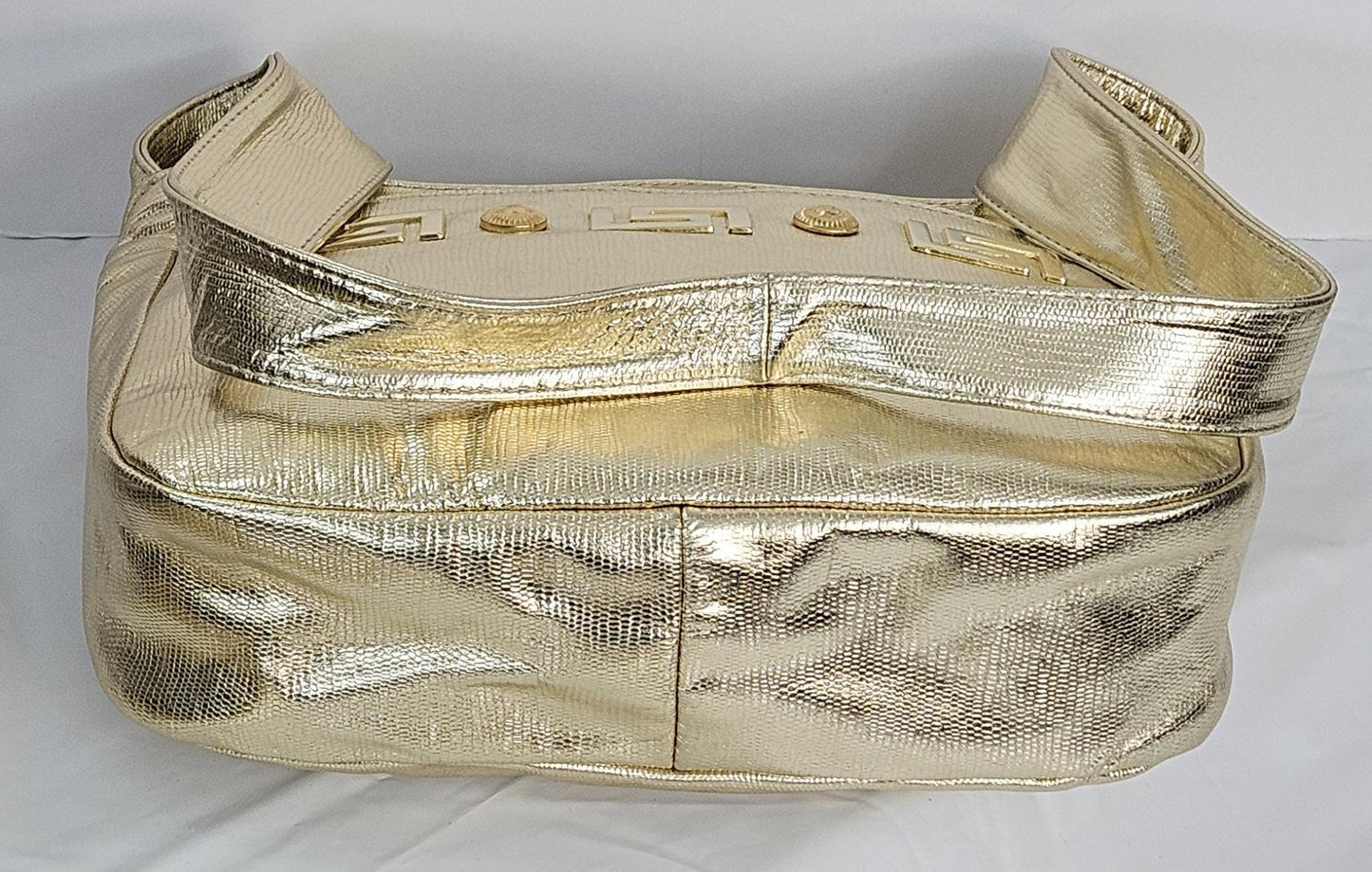 Gold Metallic Print Leather gold matel Z &buttons design.Handbag!Made in USA.#Tr8003Gmpgmz.