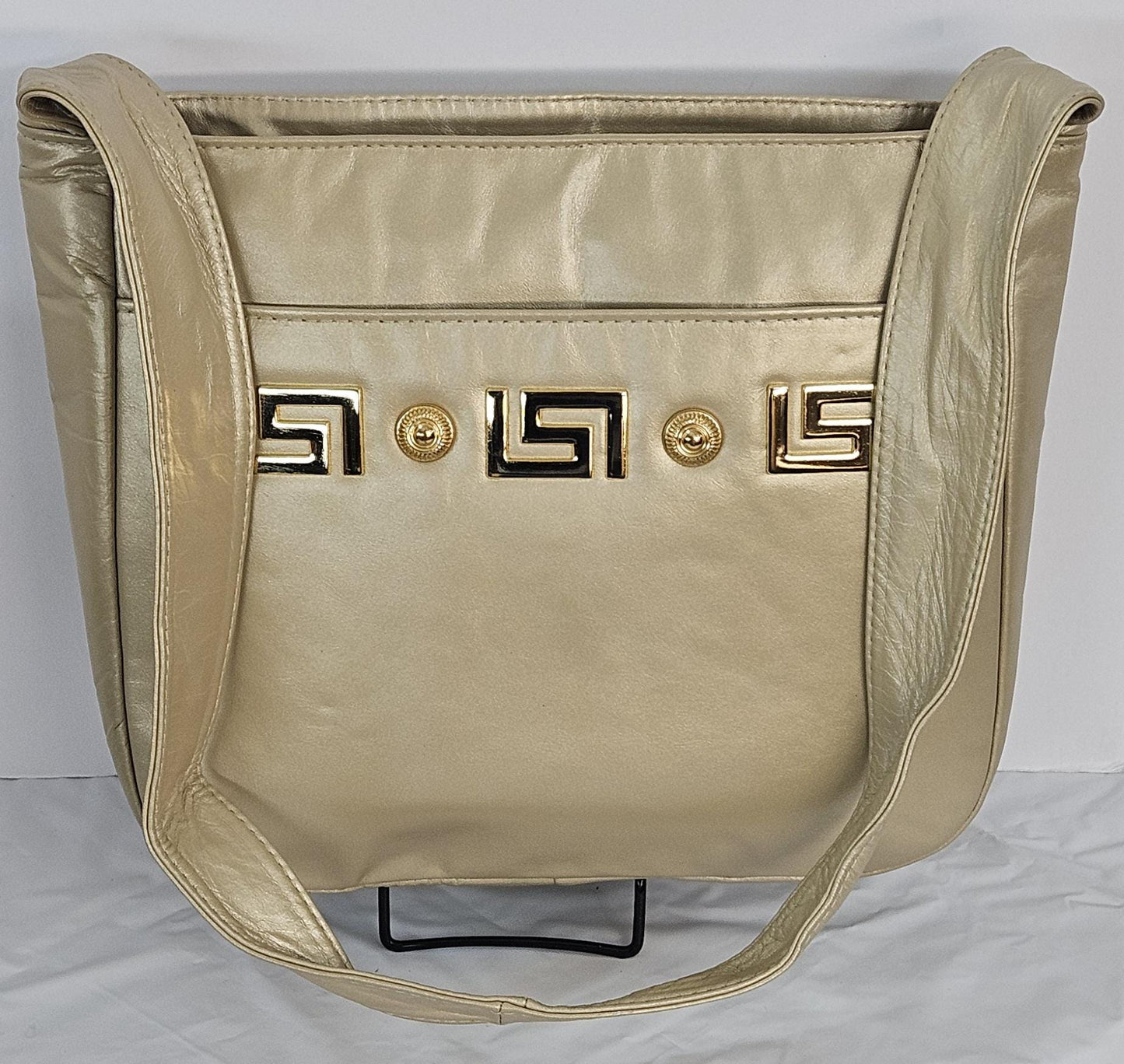 Champagne Leather gold matel Z &buttons design.Handbag!Made in USA.#Tr8003Cham.