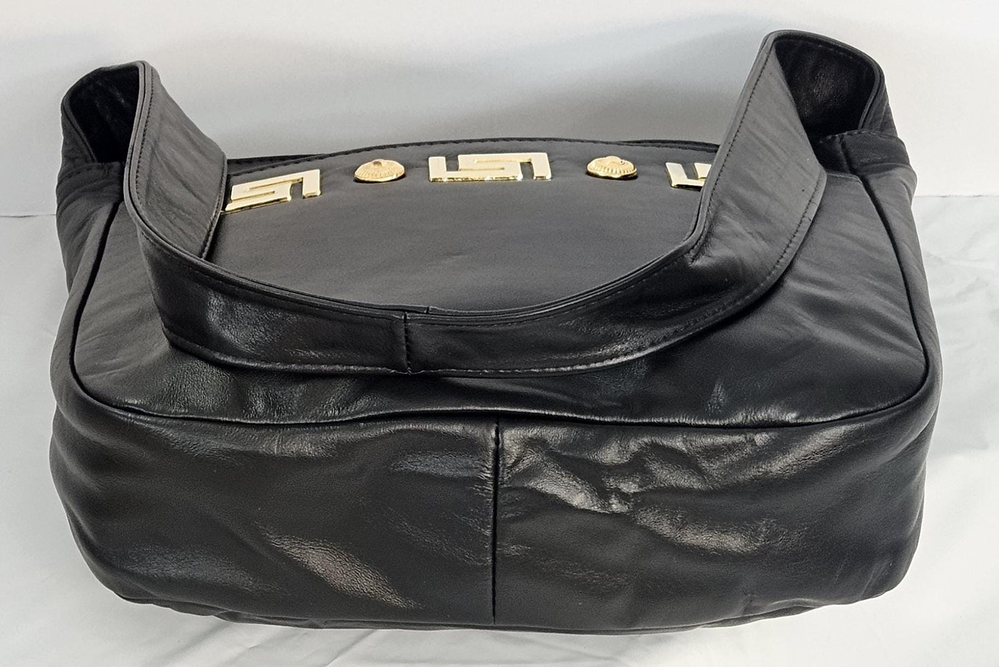 Black Leather gold matel Z &buttons design.Handbag!Made in USA.#Tr8003Bkmzb.