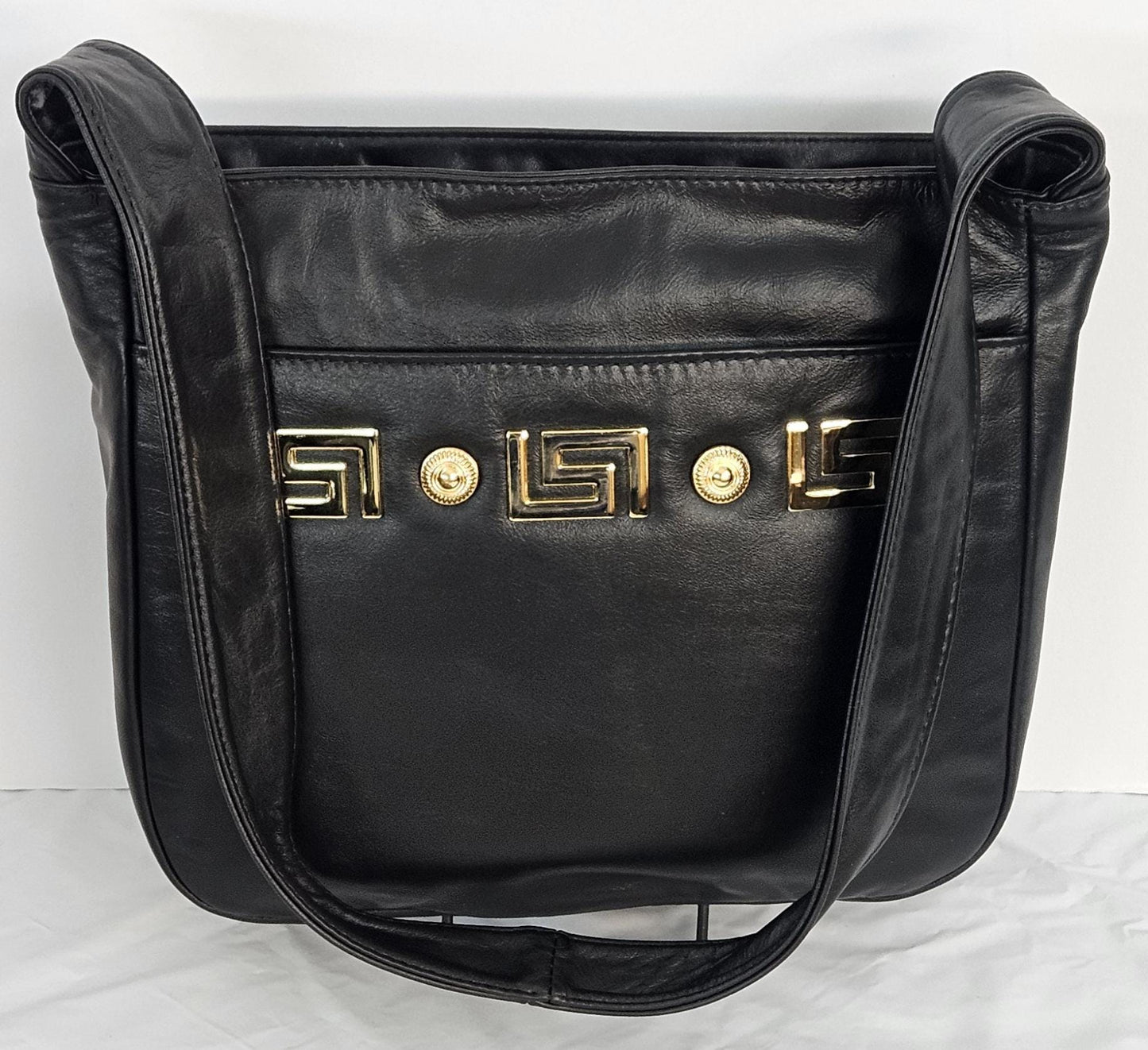 Black Leather gold matel Z &buttons design.Handbag!Made in USA.#Tr8003Bkmzb.