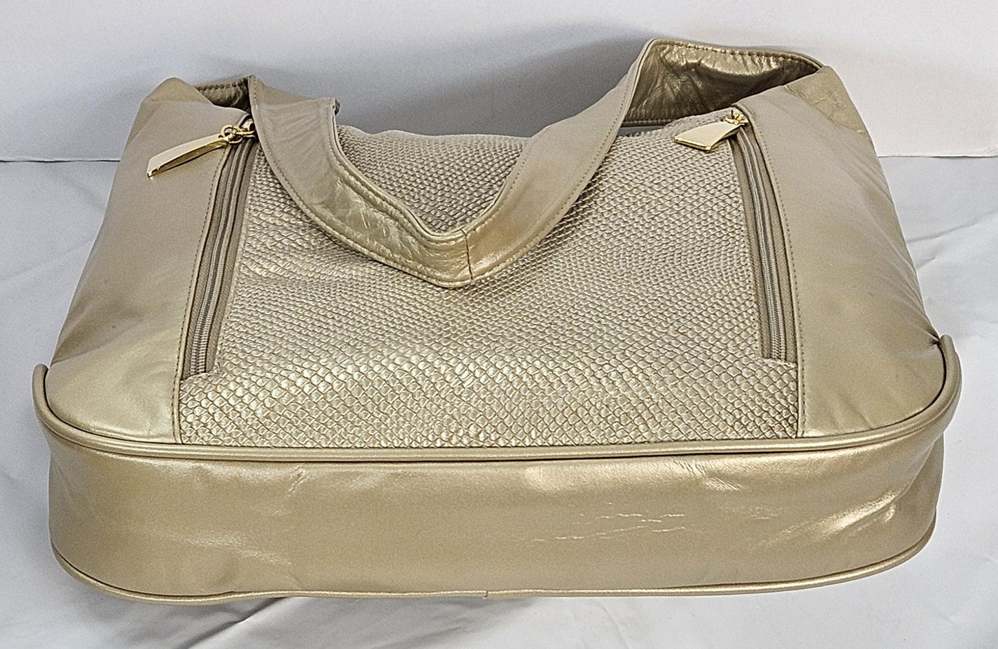 Champagne with Champagne print Genuine Leather Handbag! ItemTr8007CCP. Made in USA!