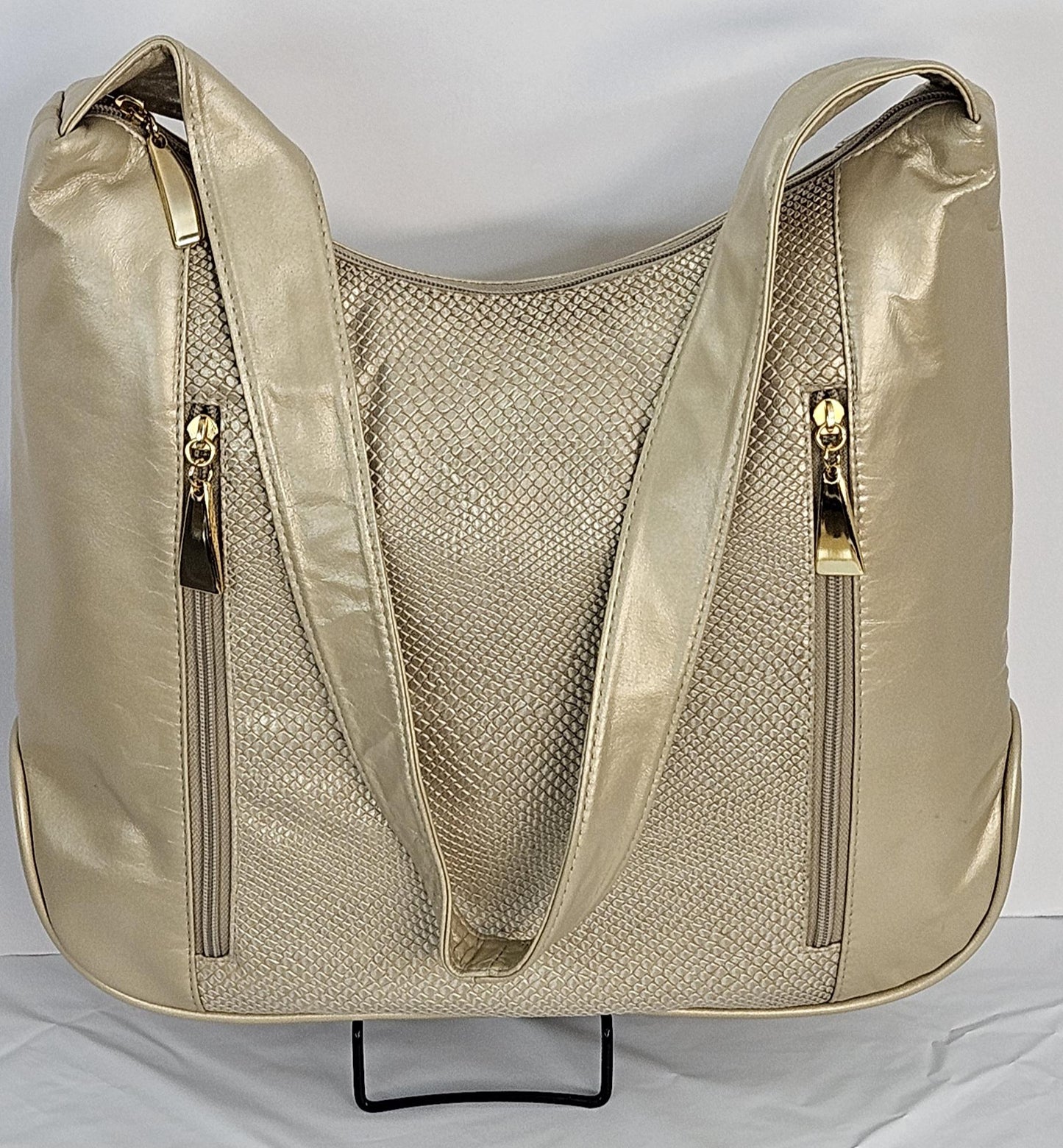 Champagne with Champagne print Genuine Leather Handbag! ItemTr8007CCP. Made in USA!