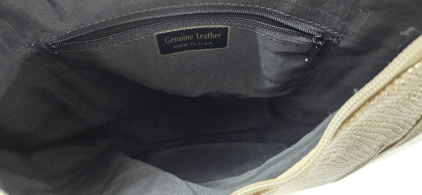 Champagne with Champagne print Genuine Leather Handbag! ItemTr8007CCP. Made in USA!