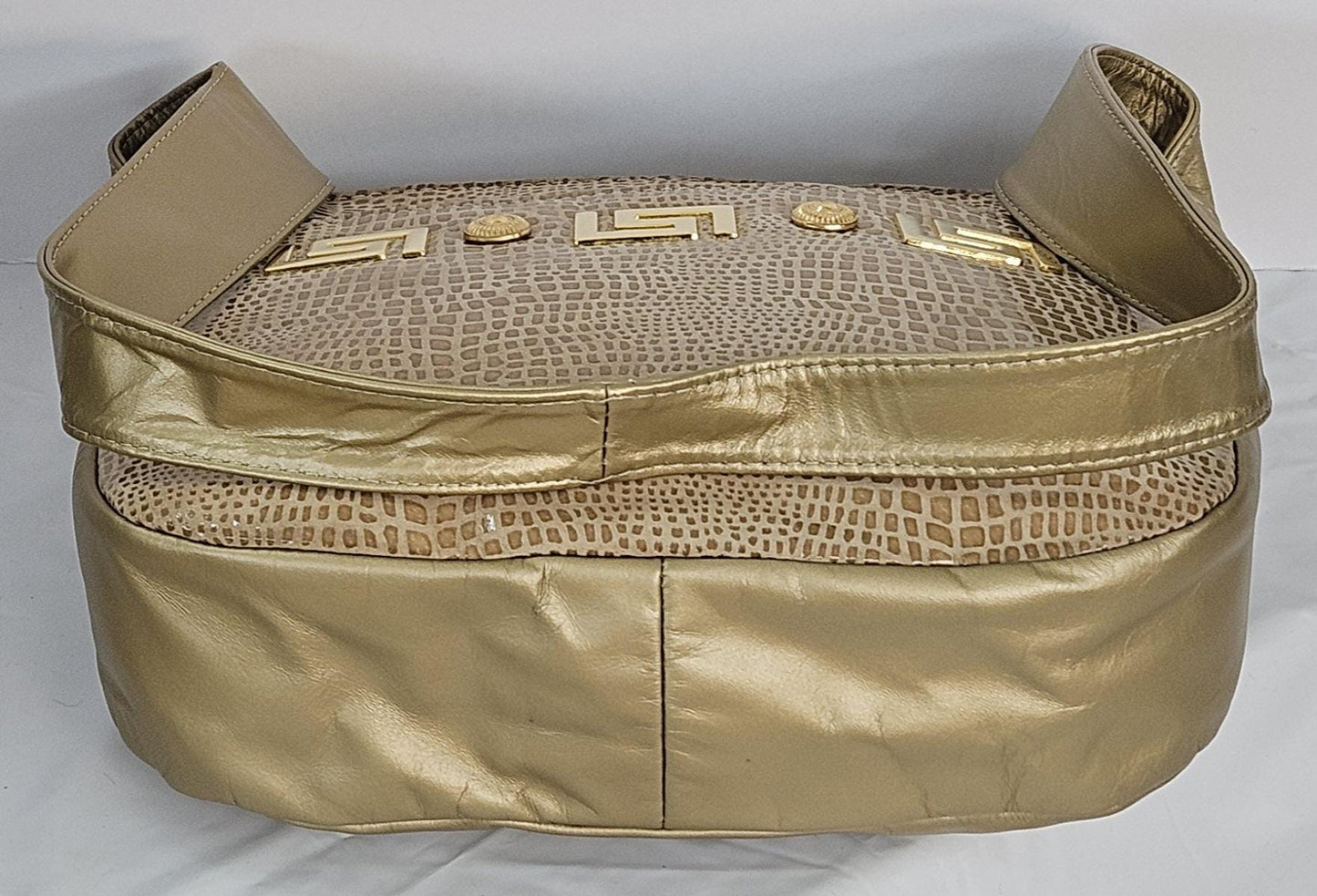 Gold Mate Print Leather gold matel Z &buttons design.Handbag!Made in USA.#Tr8003Gmpgmz.