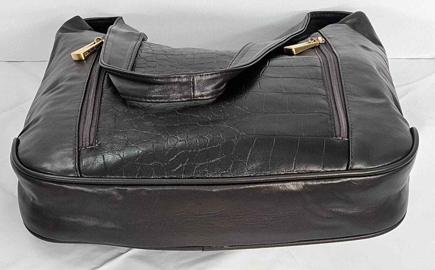 Brown with brown print Genuine Leather Handbag! ItemTr8007BrBPrint. Made in USA!