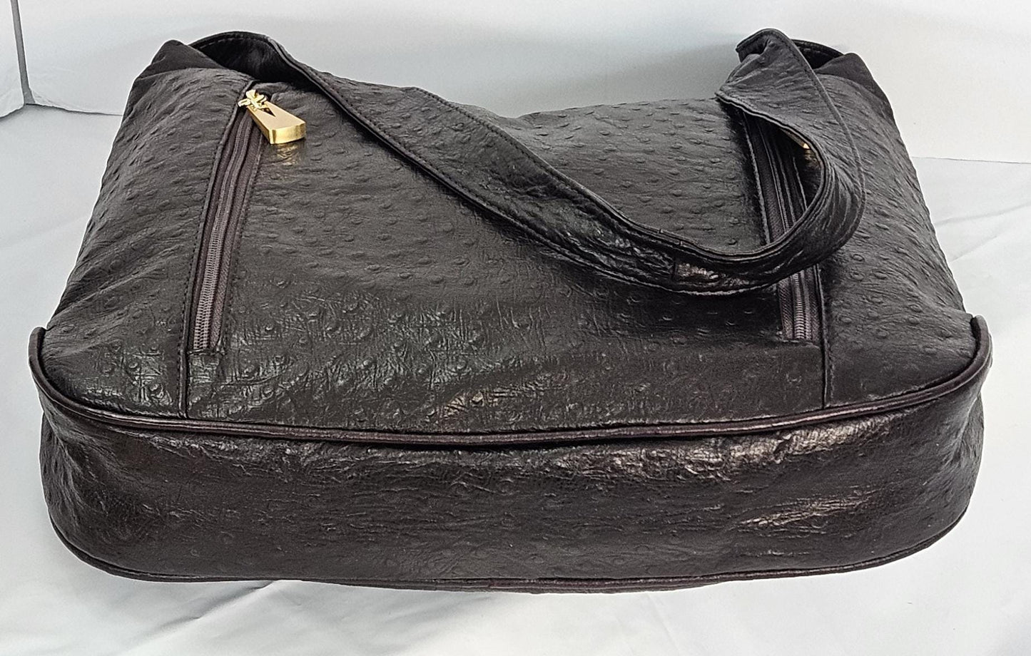 Brown Ostrich print Genuine Leather Handbag! Item#Tr8007OstrichPrint. Made in USA!