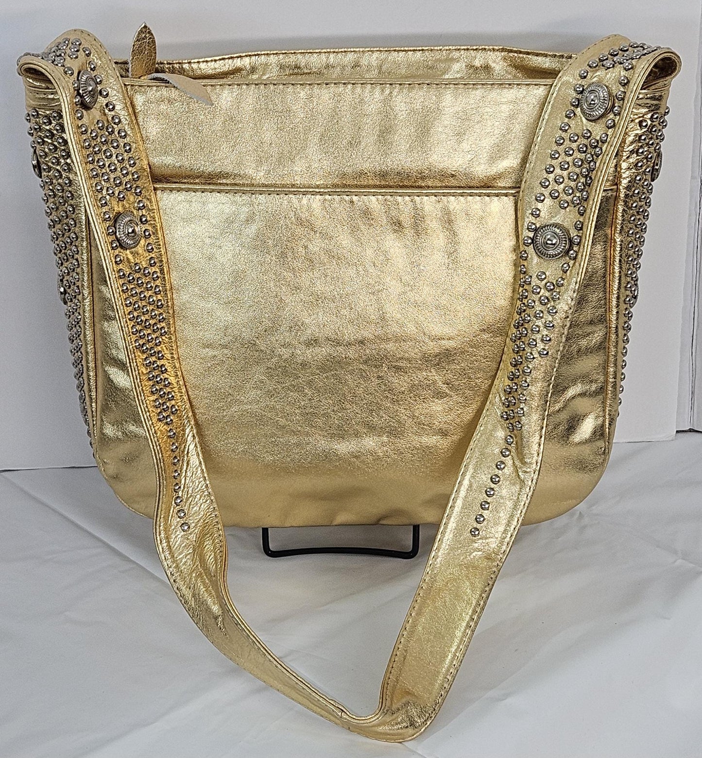 Gold Shining Leather with Silver metal Studs Handbag! #Tr8003GSgs.Made in USA