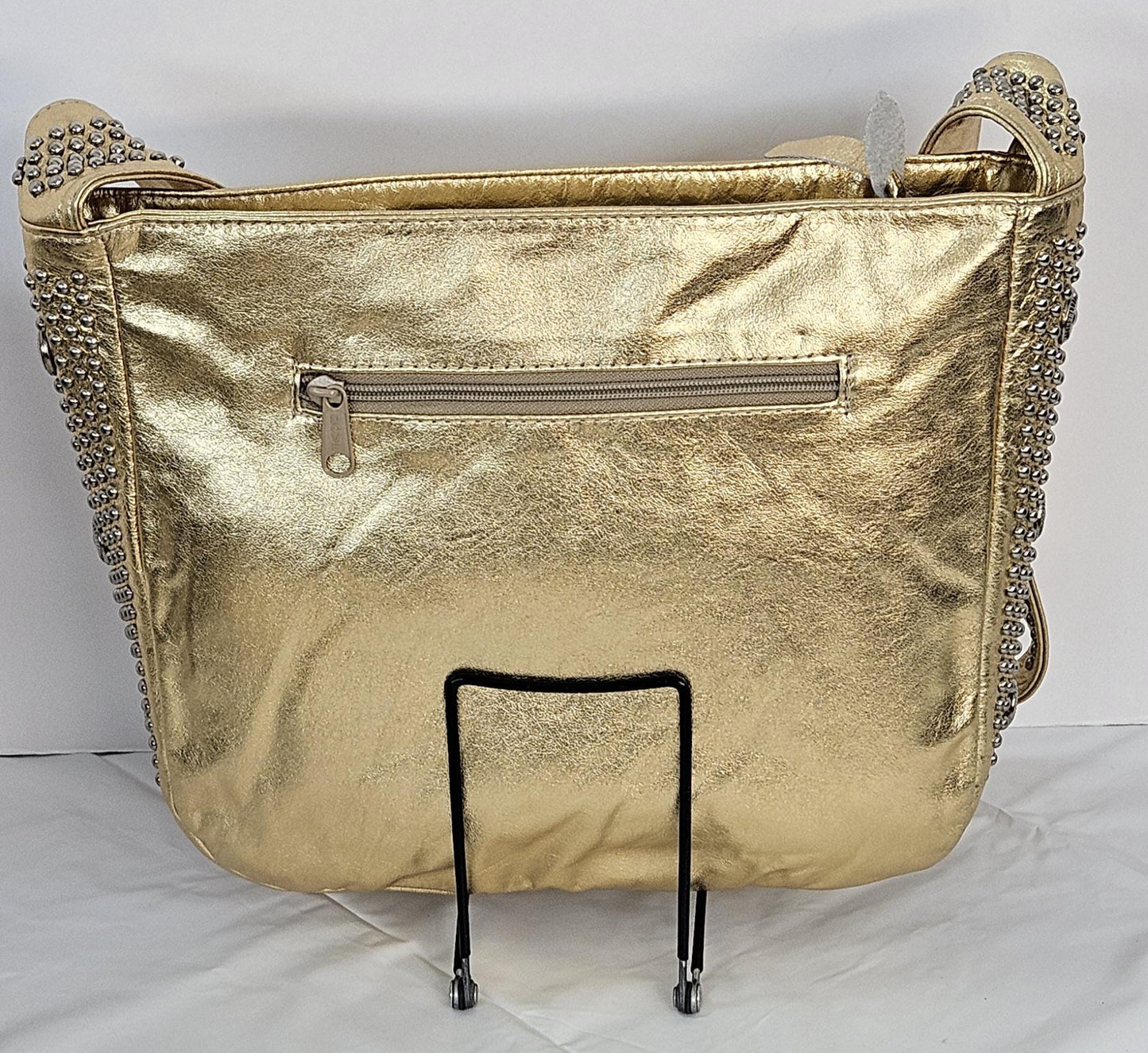 Gold Shining Leather with Silver metal Studs Handbag! #Tr8003GSgs.Made in USA