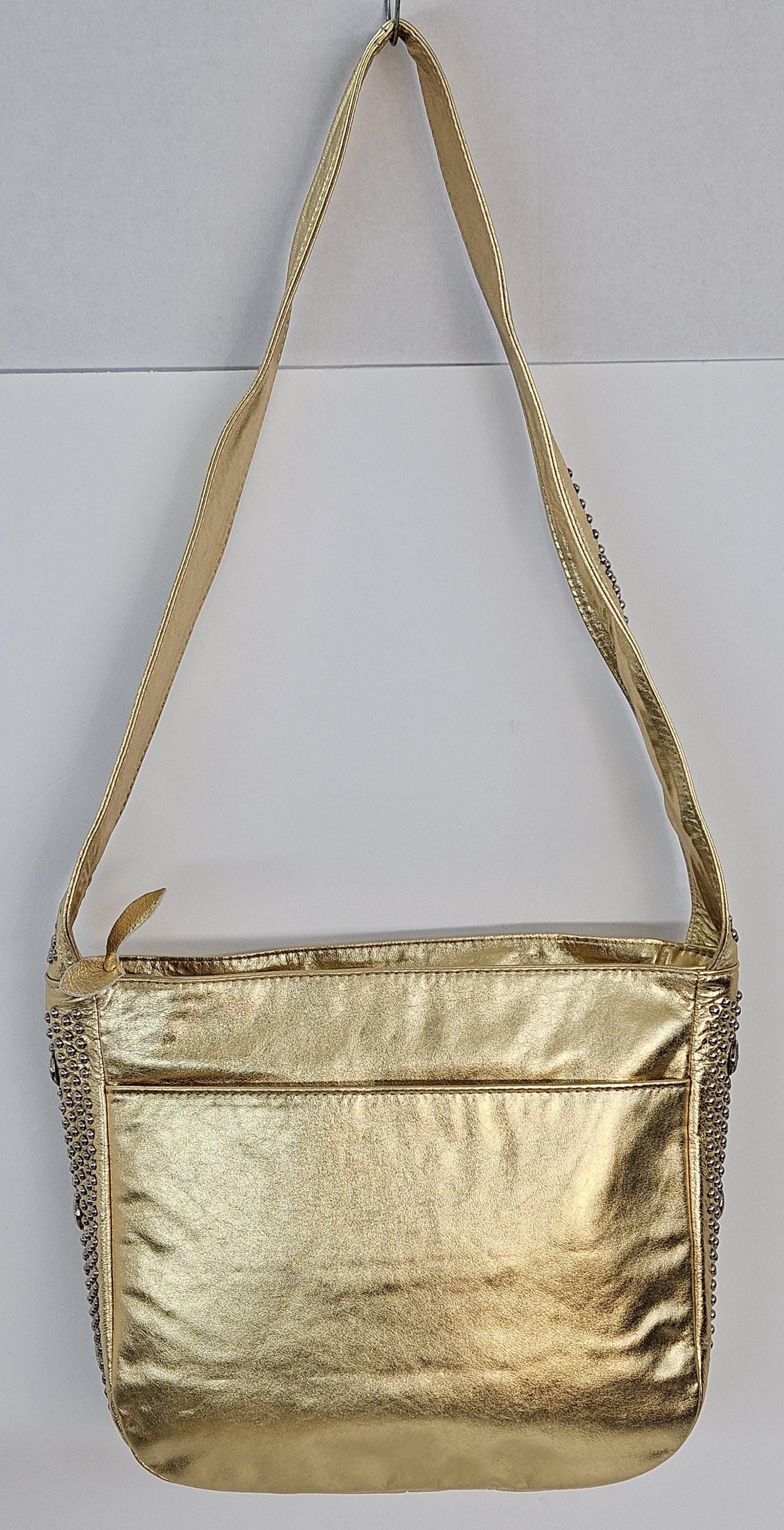 Gold Shining Leather with Silver metal Studs Handbag! #Tr8003GSgs.Made in USA